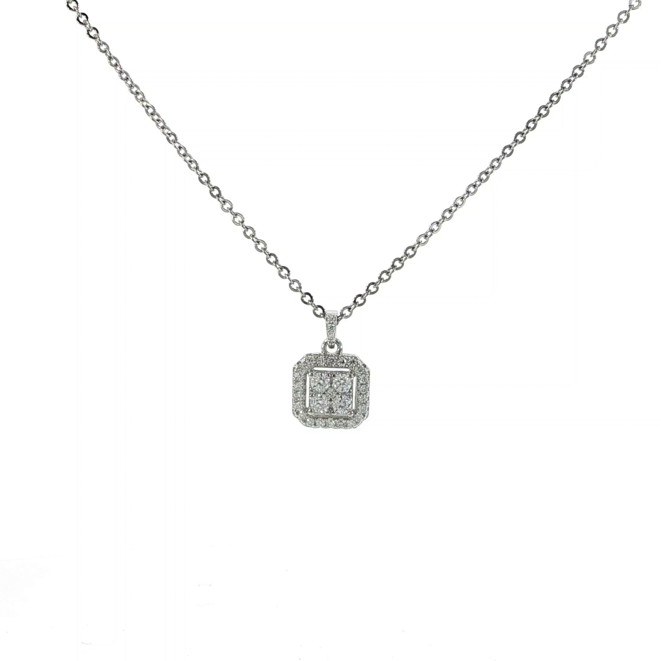 925 sterling silver square cluster pendant necklace featuring VVS moissanite.