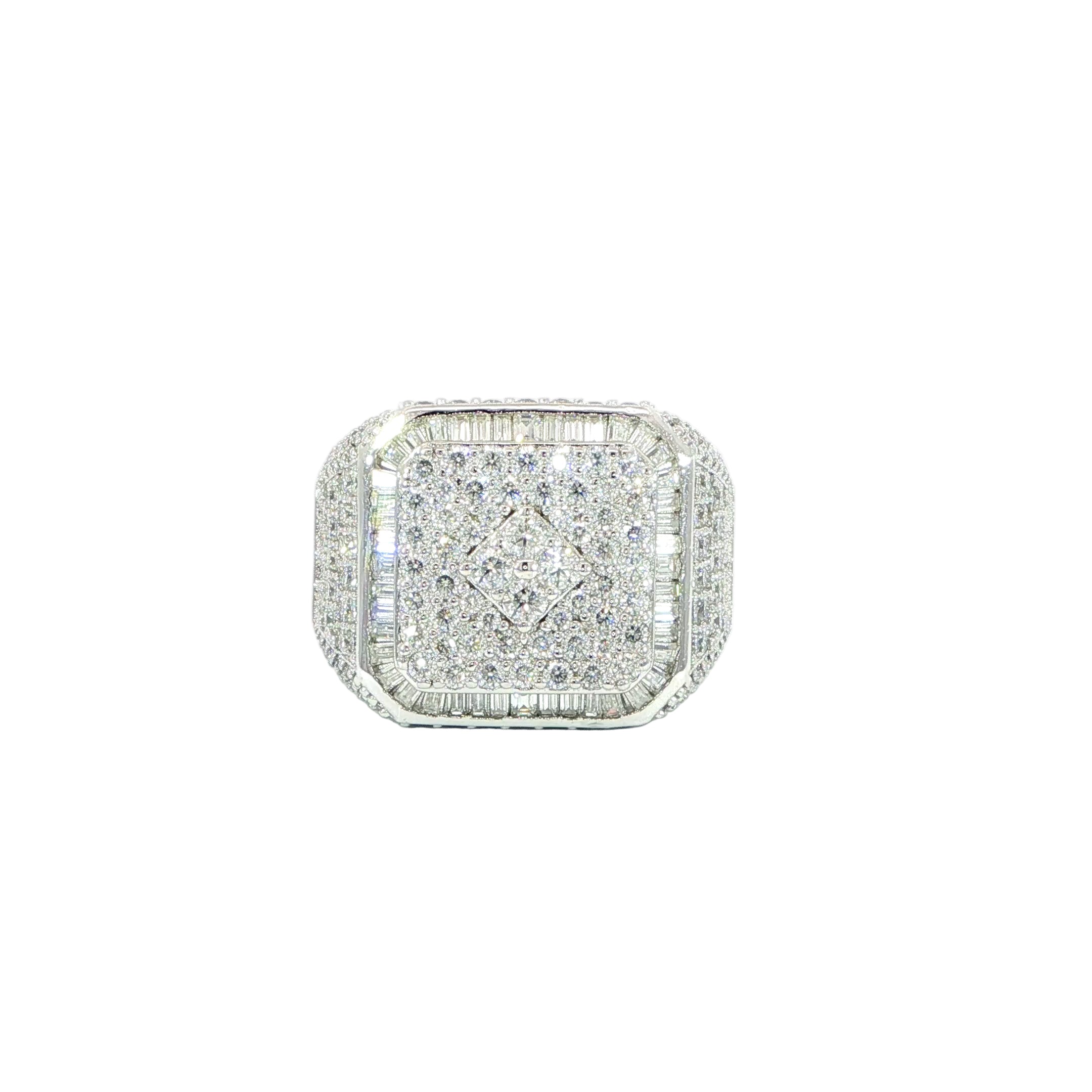 Sterling silver square pave cluster ring with VVS moissanite