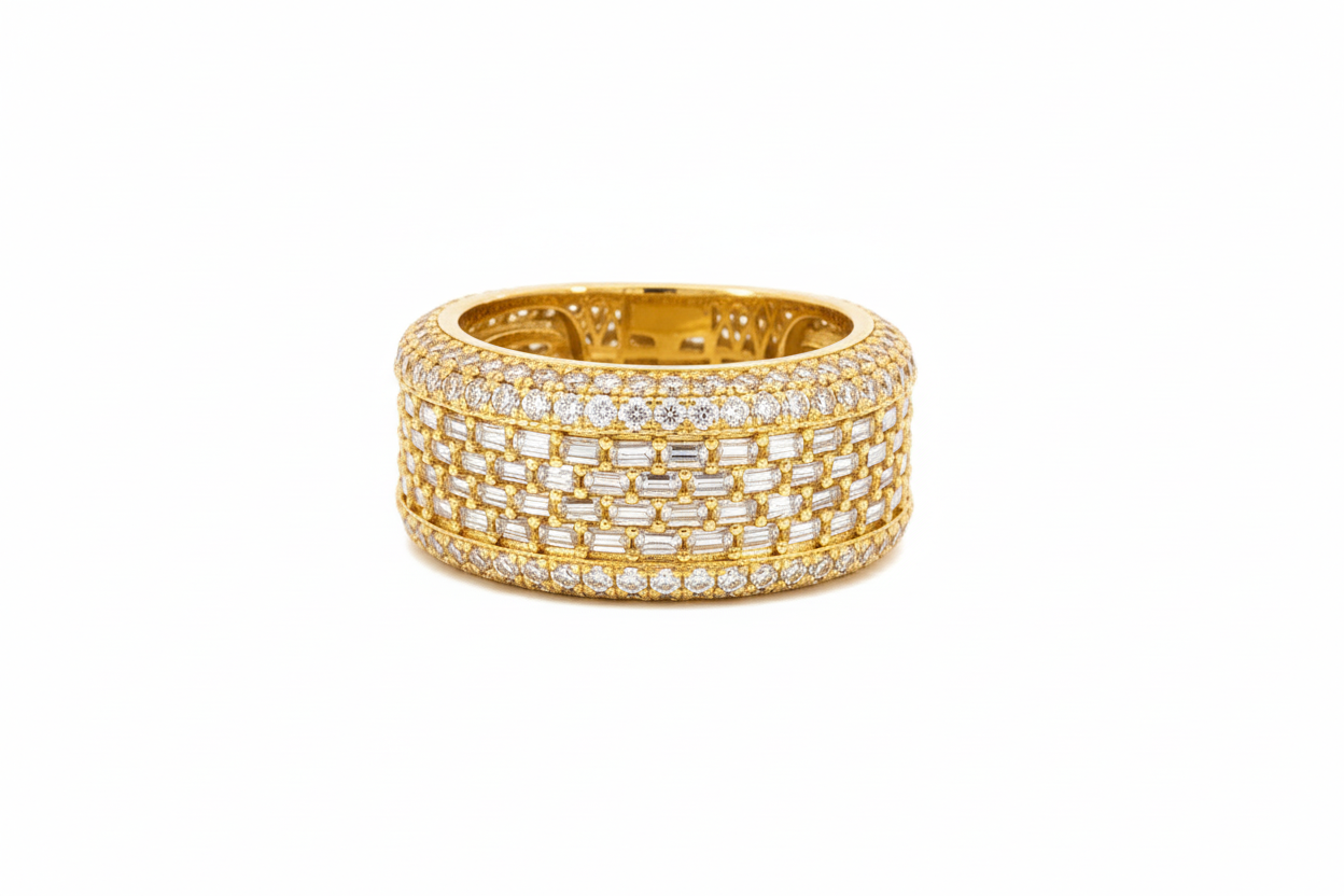 Men's sterling silver wide moissanite eternity band ring