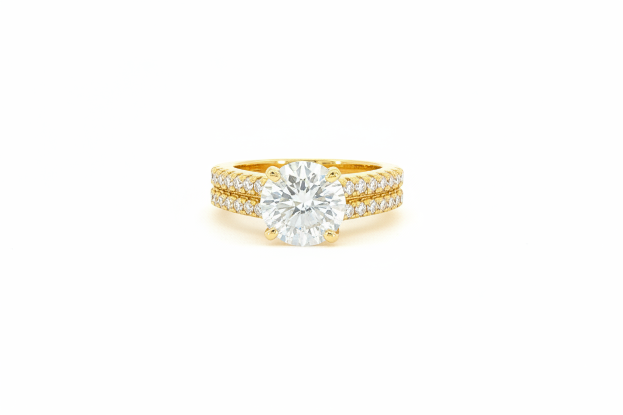 Sterling silver double band engagement ring with 3 CT round VVS moissanite