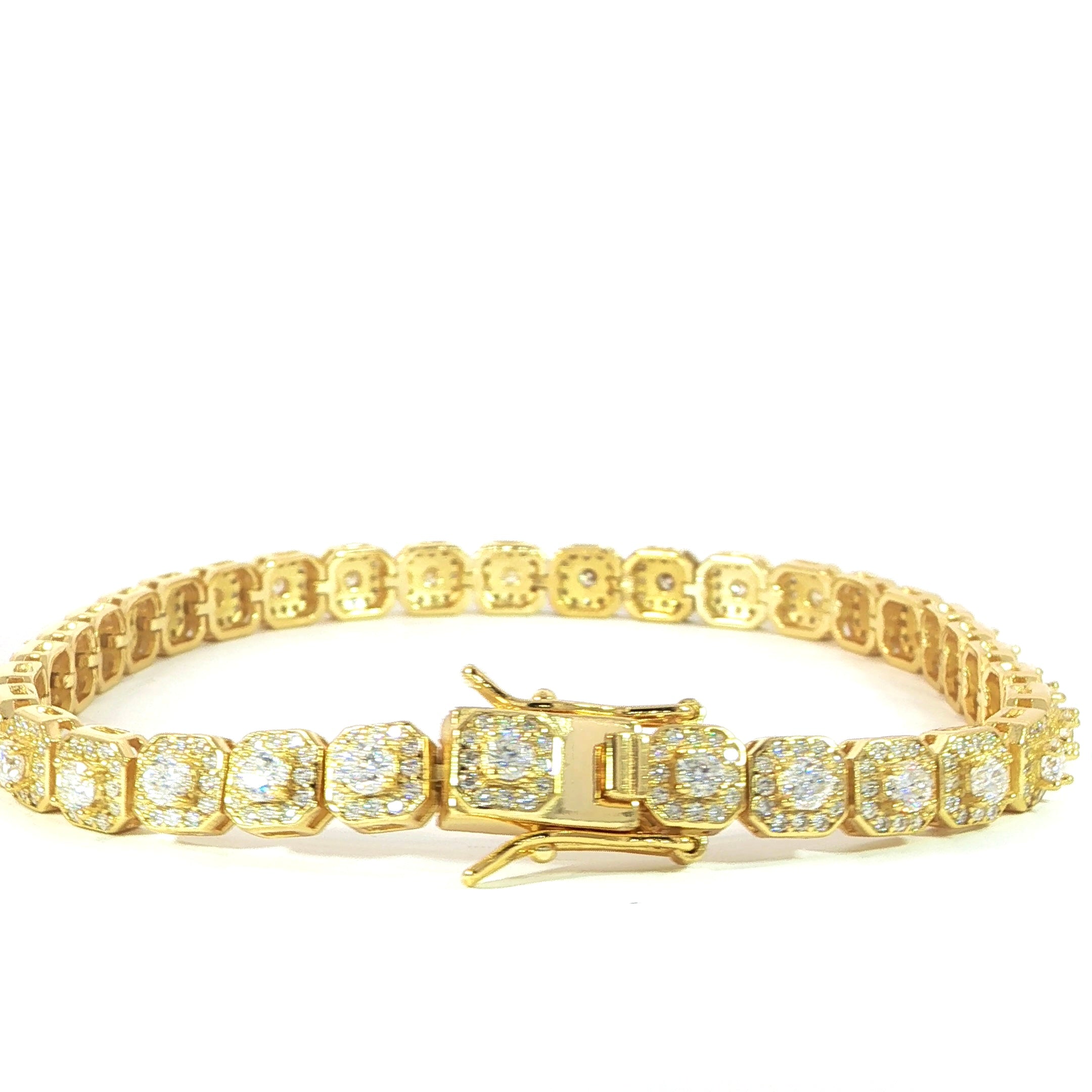 925 sterling silver princess halo tennis bracelet with VVS moissanite.