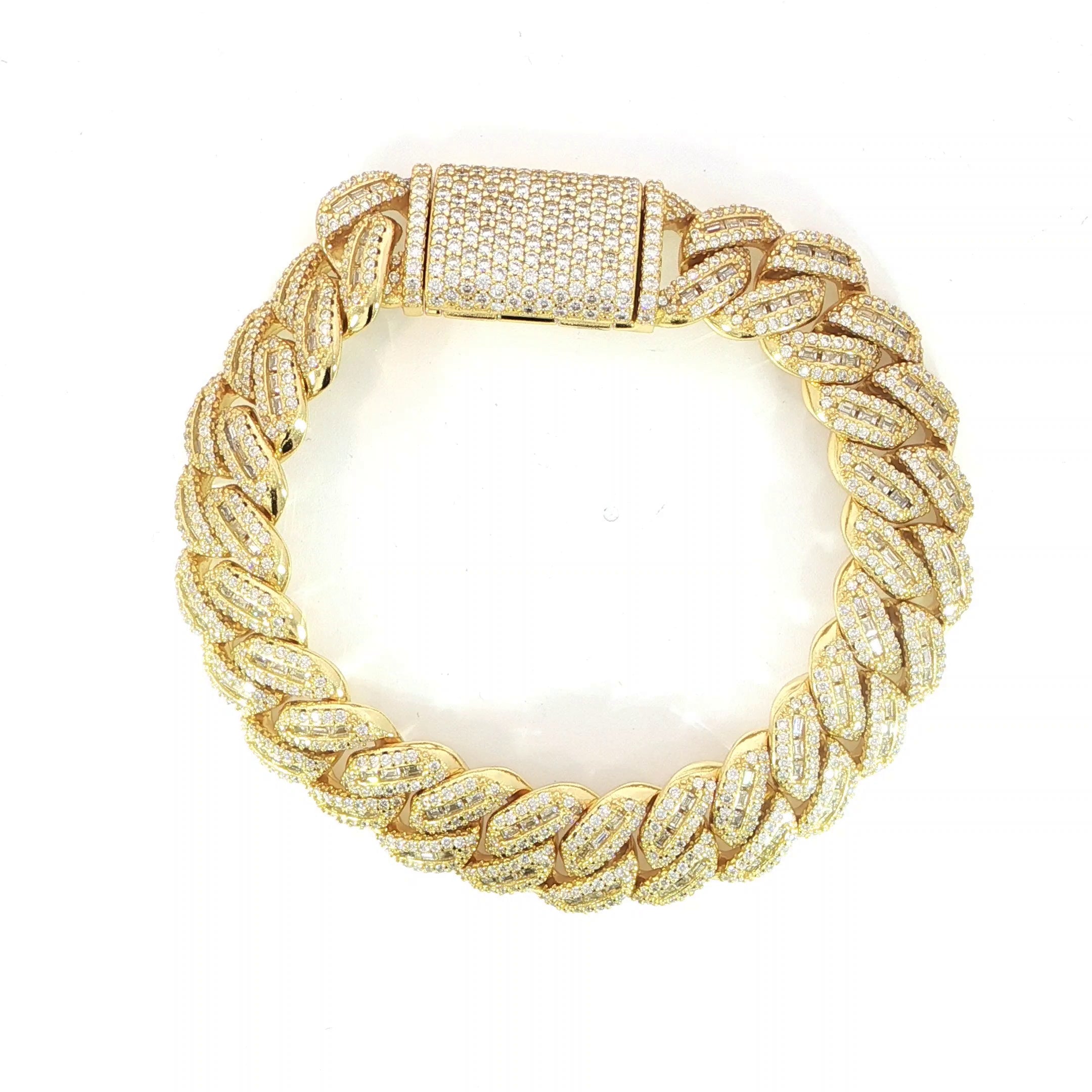 Designer-inspired 14MM Cuban link bracelet crafted in sterling silver with pavé and baguette moissanite detailing.