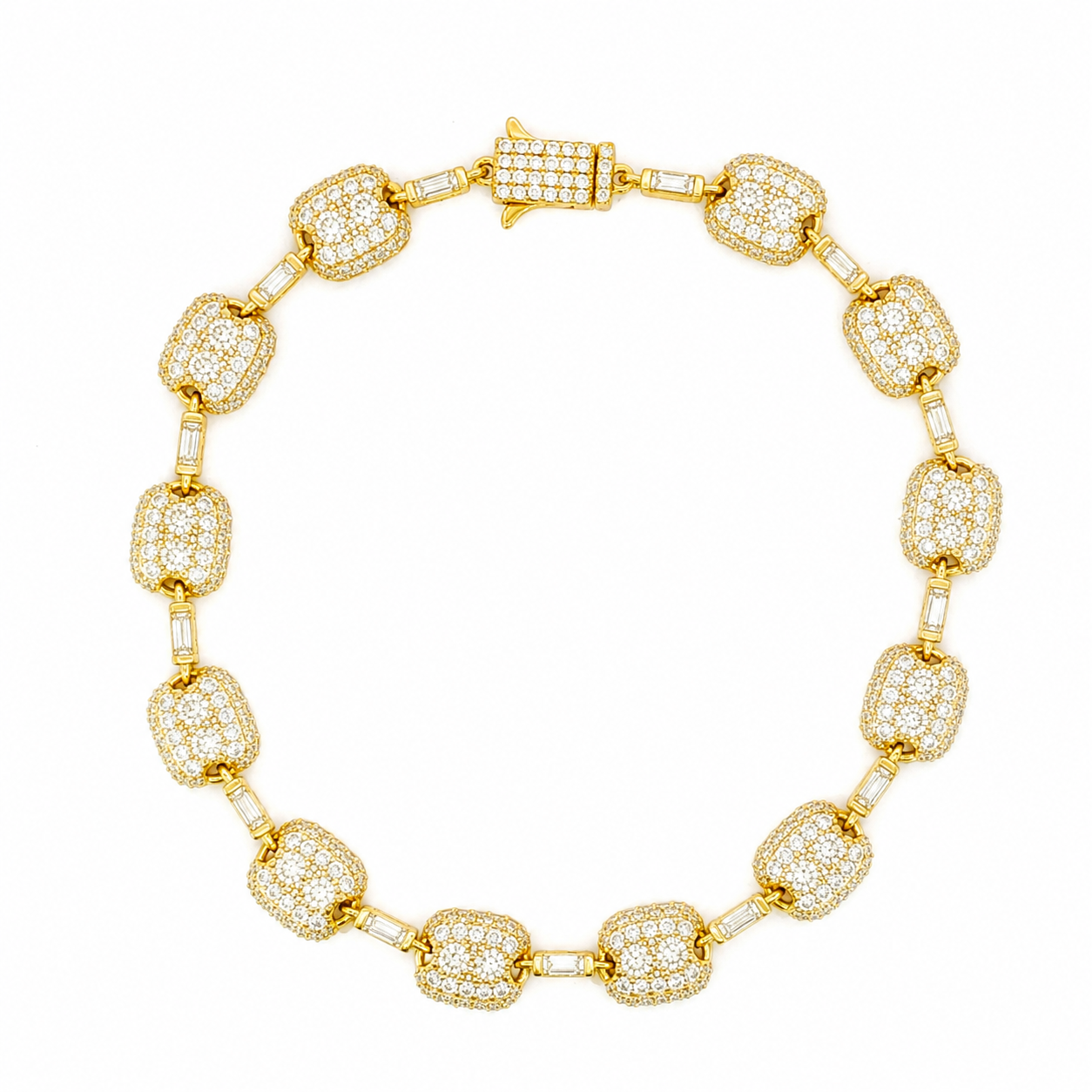 VVS moissanite cushion station bracelet crafted in polished sterling silver