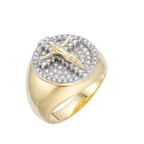 Sterling silver statement ring with moissanite crucifix