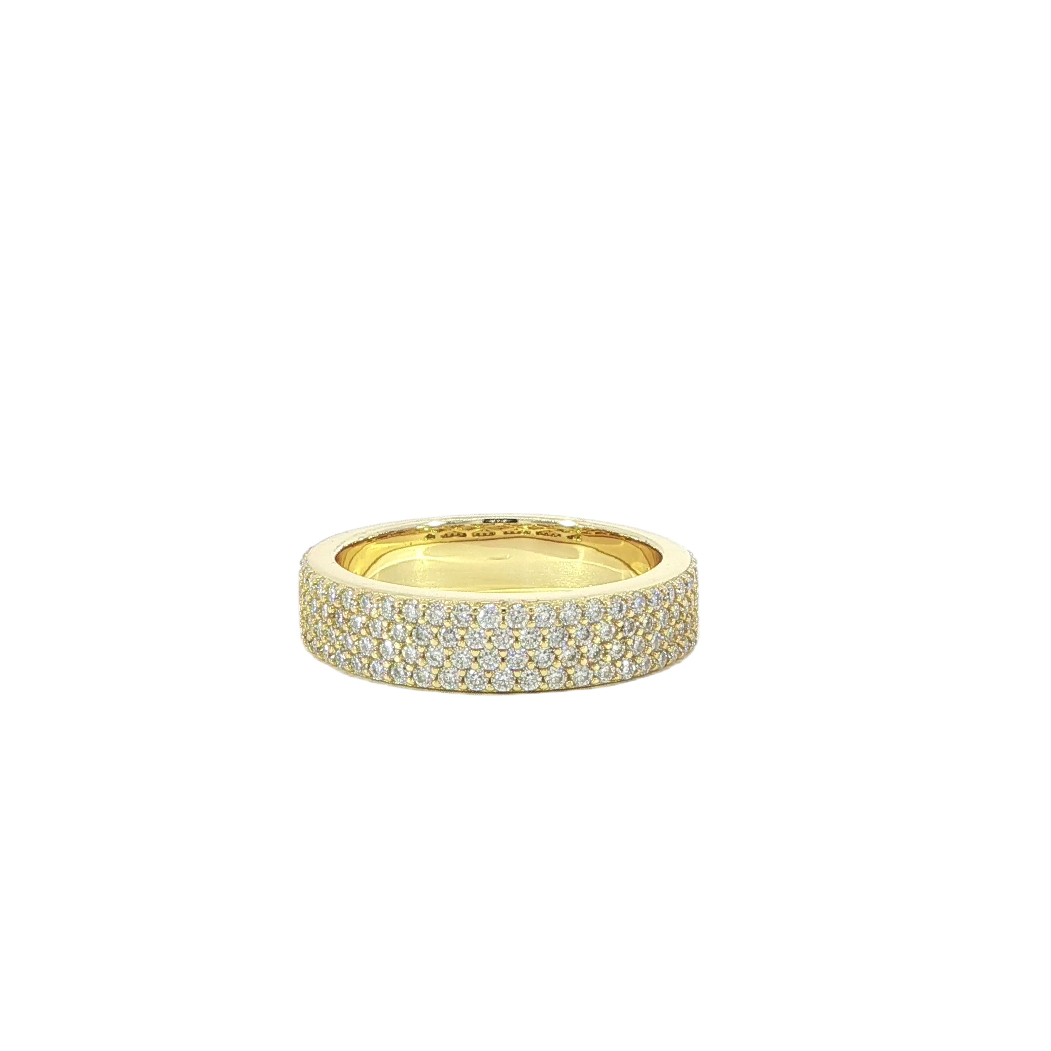 Close-up of 6MM sterling silver 3/4 eternity pave moissanite ring