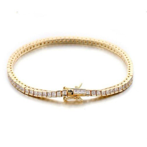 Gold plated silver bezel-set princess-cut moissanite bracelet