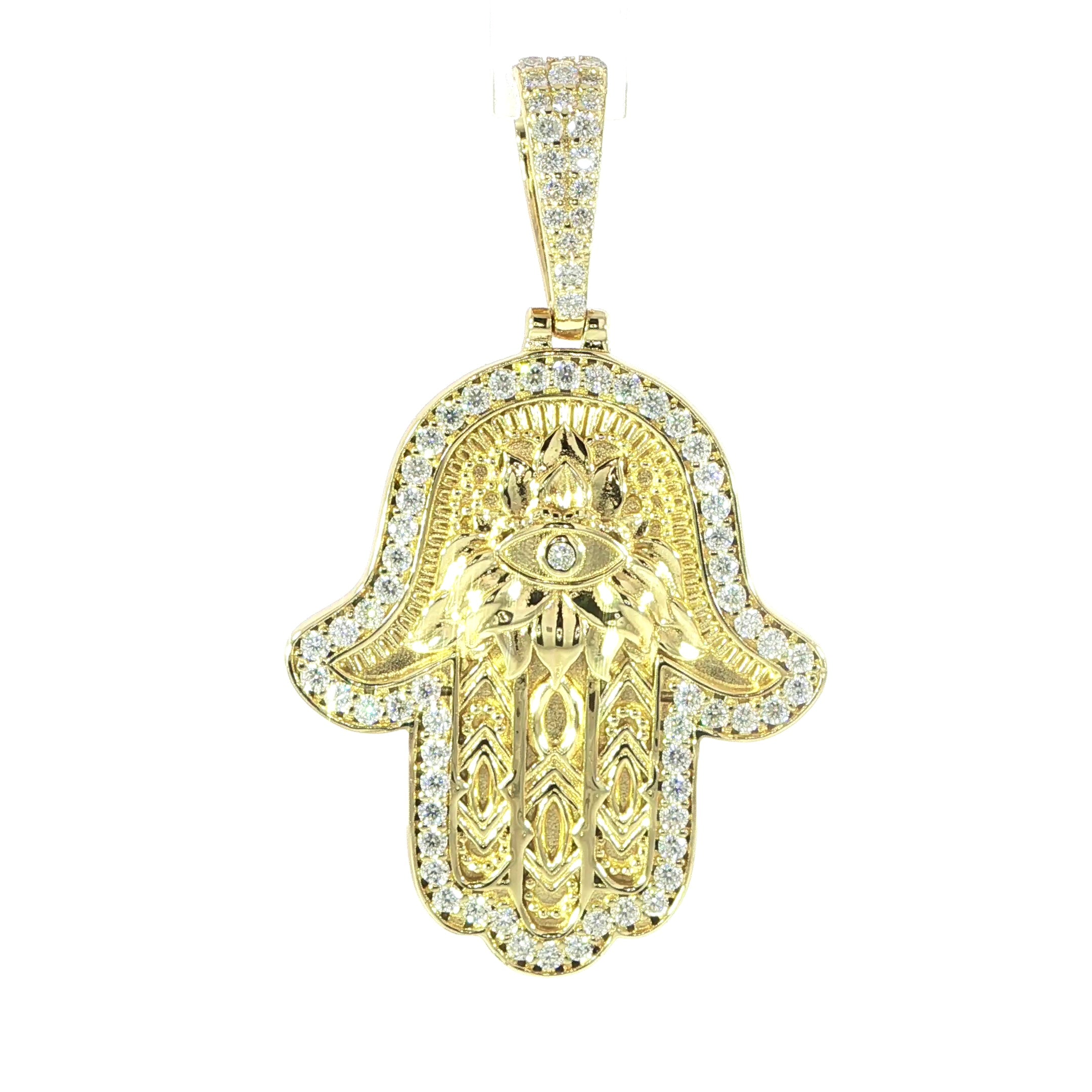 Sterling Silver Hamsa Hand Pendant with VVS Moissanite
