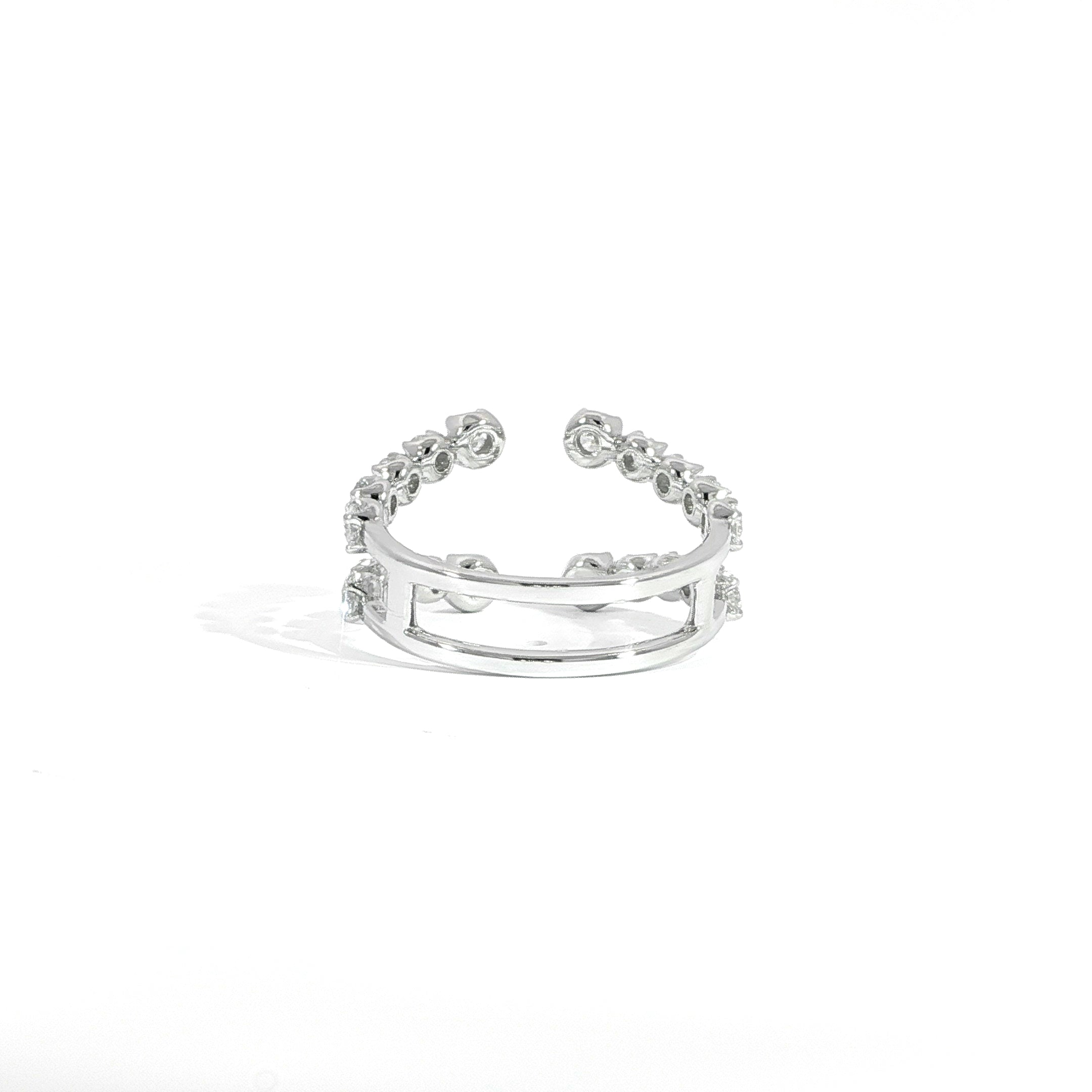 White gold enhancer ring with graduated diamonds back view