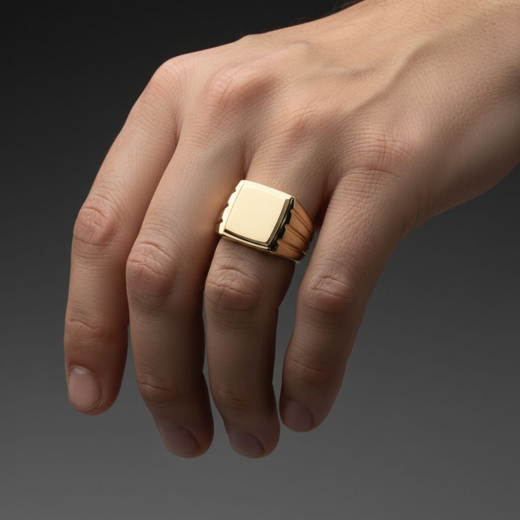 Classic rectangular signet ring crafted in solid 14K yellow gold