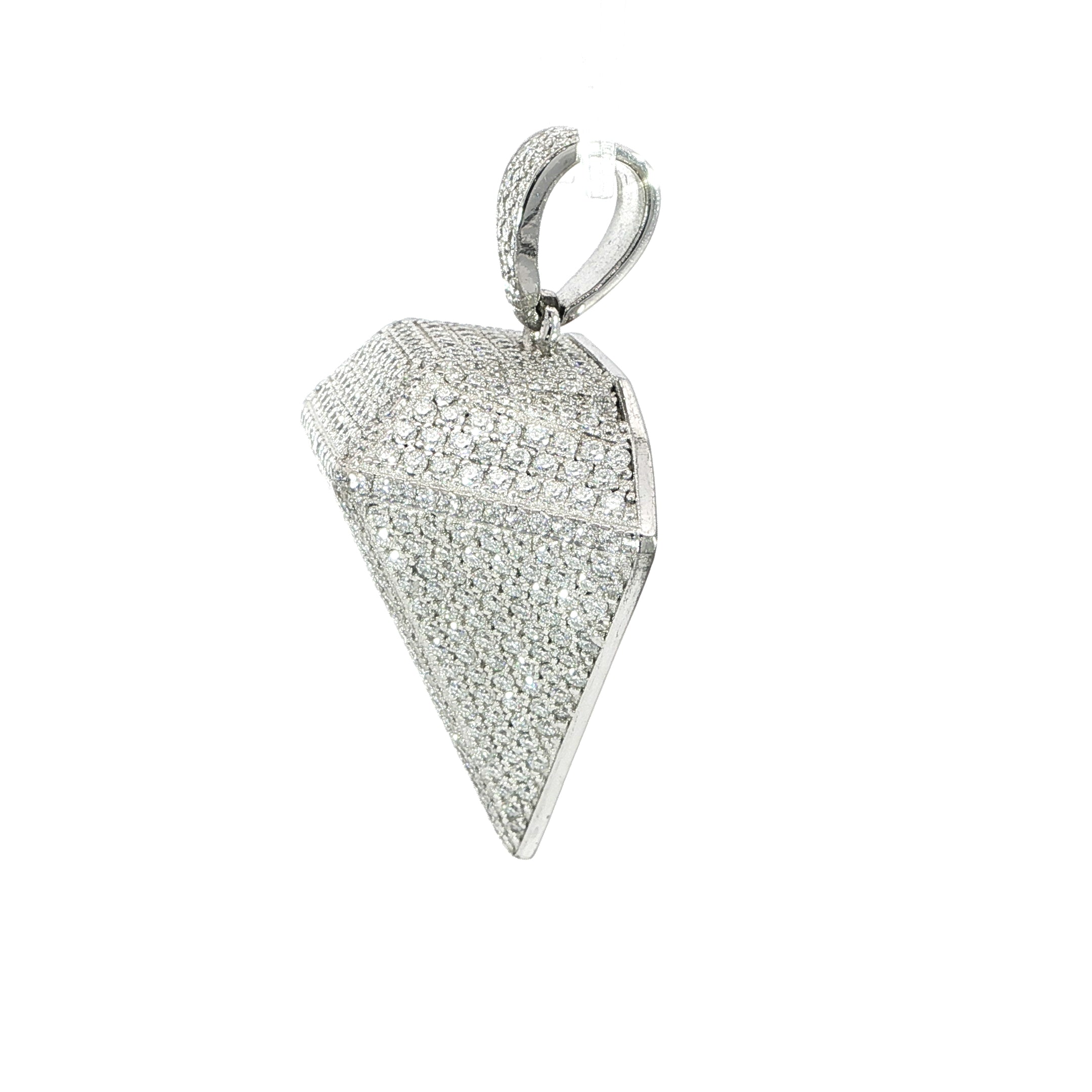 925 Sterling Silver VVS Moissanite Iced 3D Diamond Shape Pendant 3.78 CTW