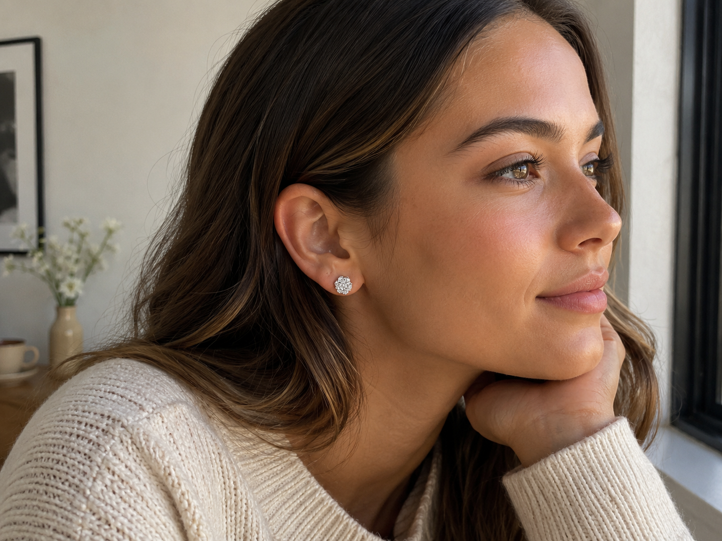 Lab-grown diamond round cluster stud earrings featuring 0.49 CTW