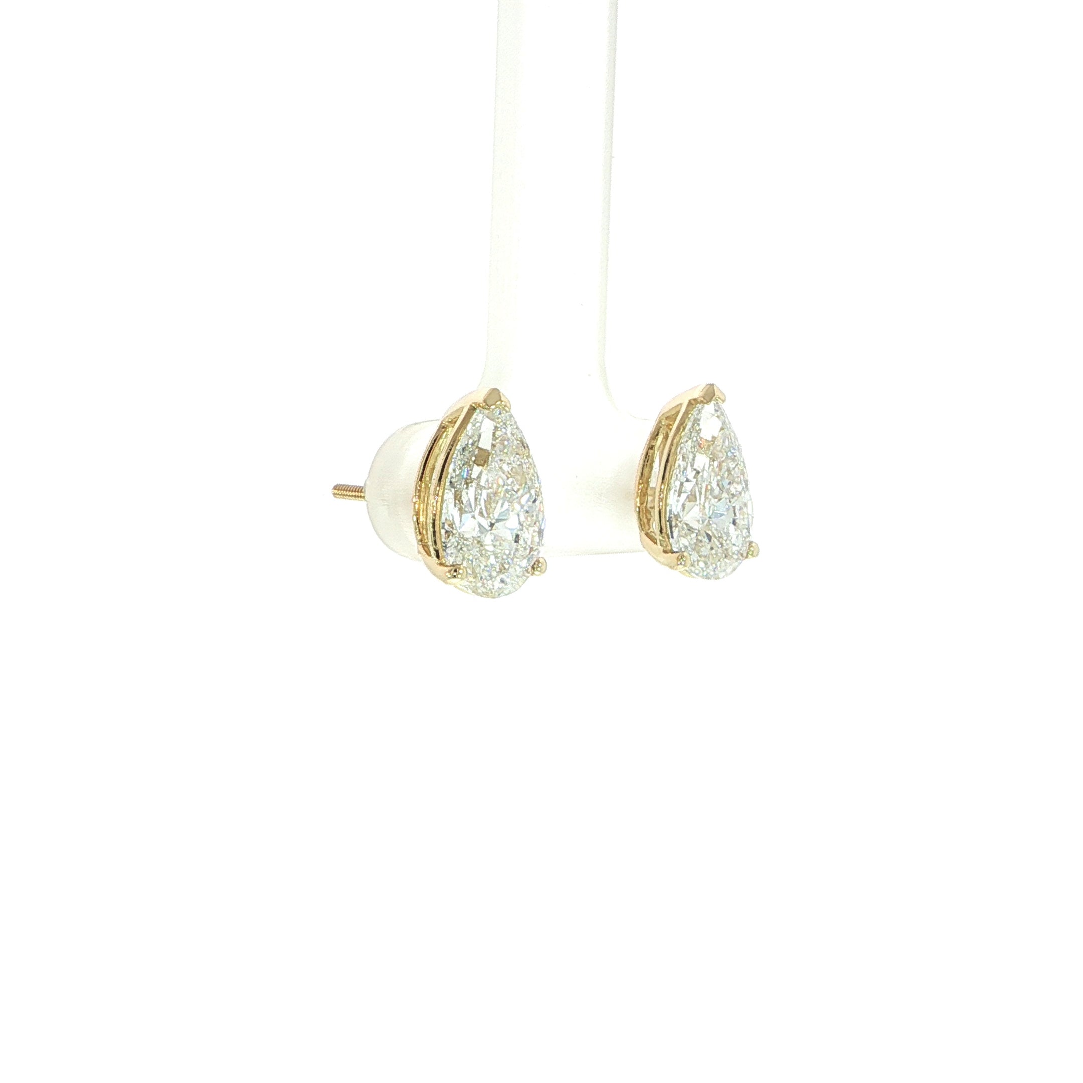 14K gold pear diamond earrings with secure screw back design