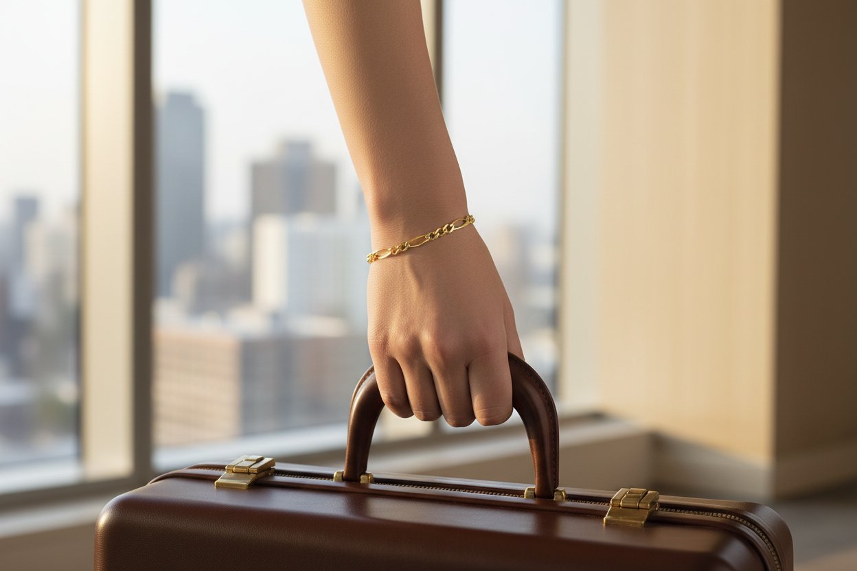 Polished 14K gold Figaro chain bracelet