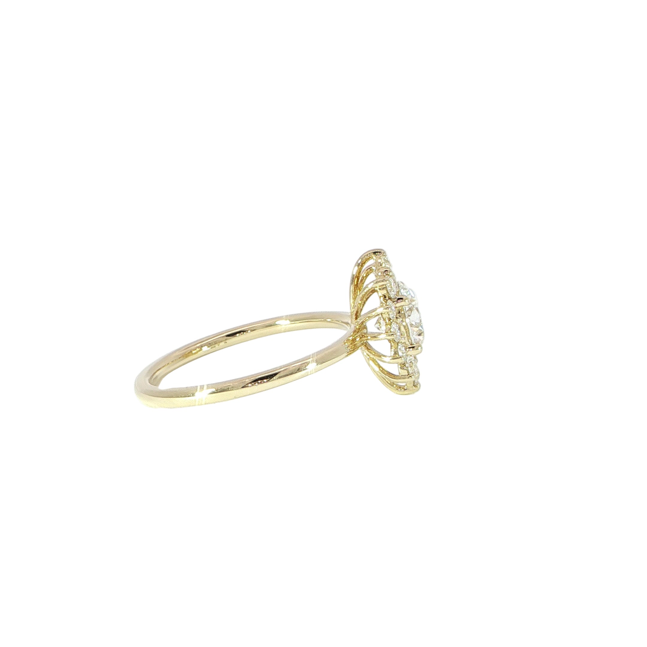 Classic round center halo engagement ring side