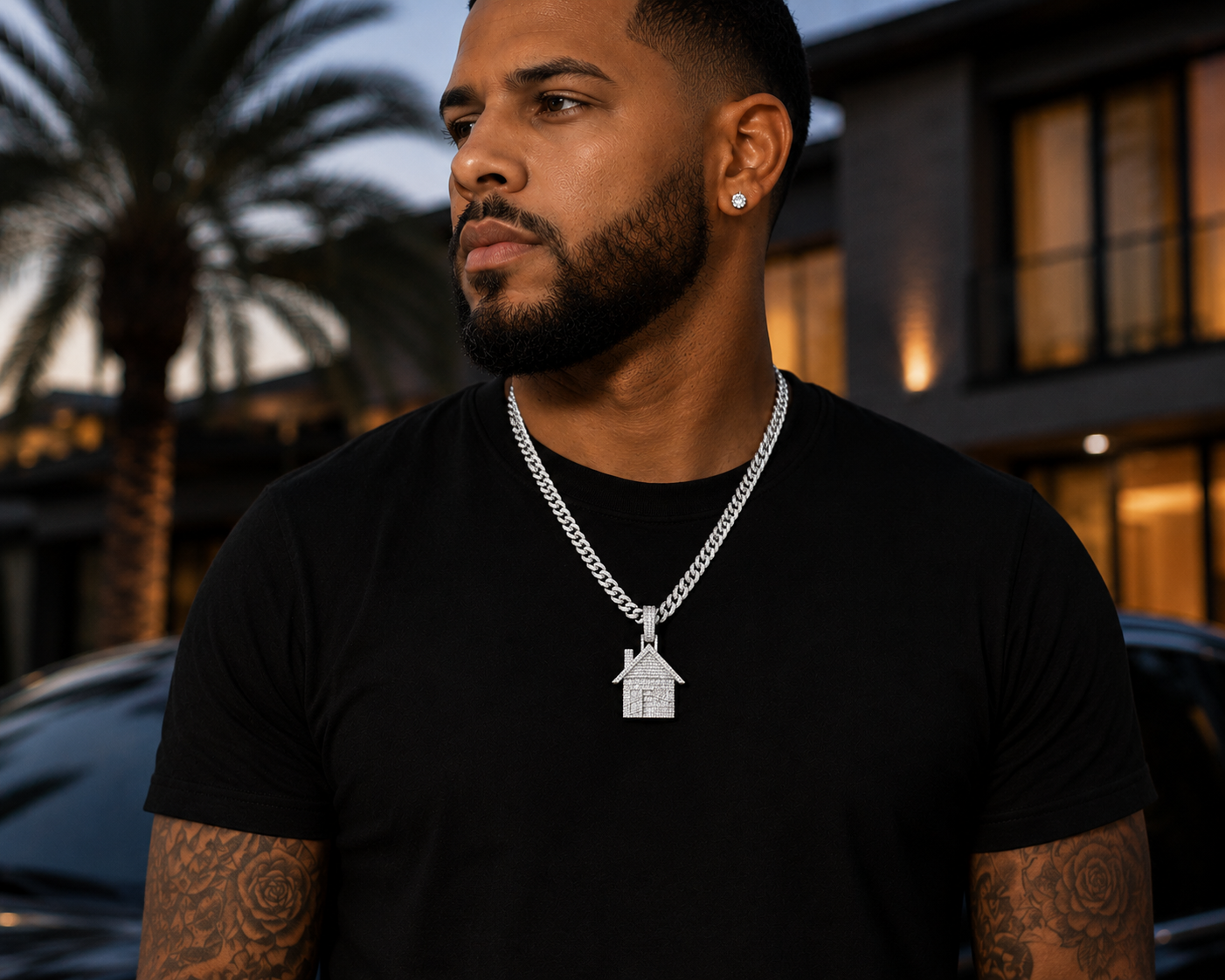 Statement house pendant representing wealth family and success in sterling silver.