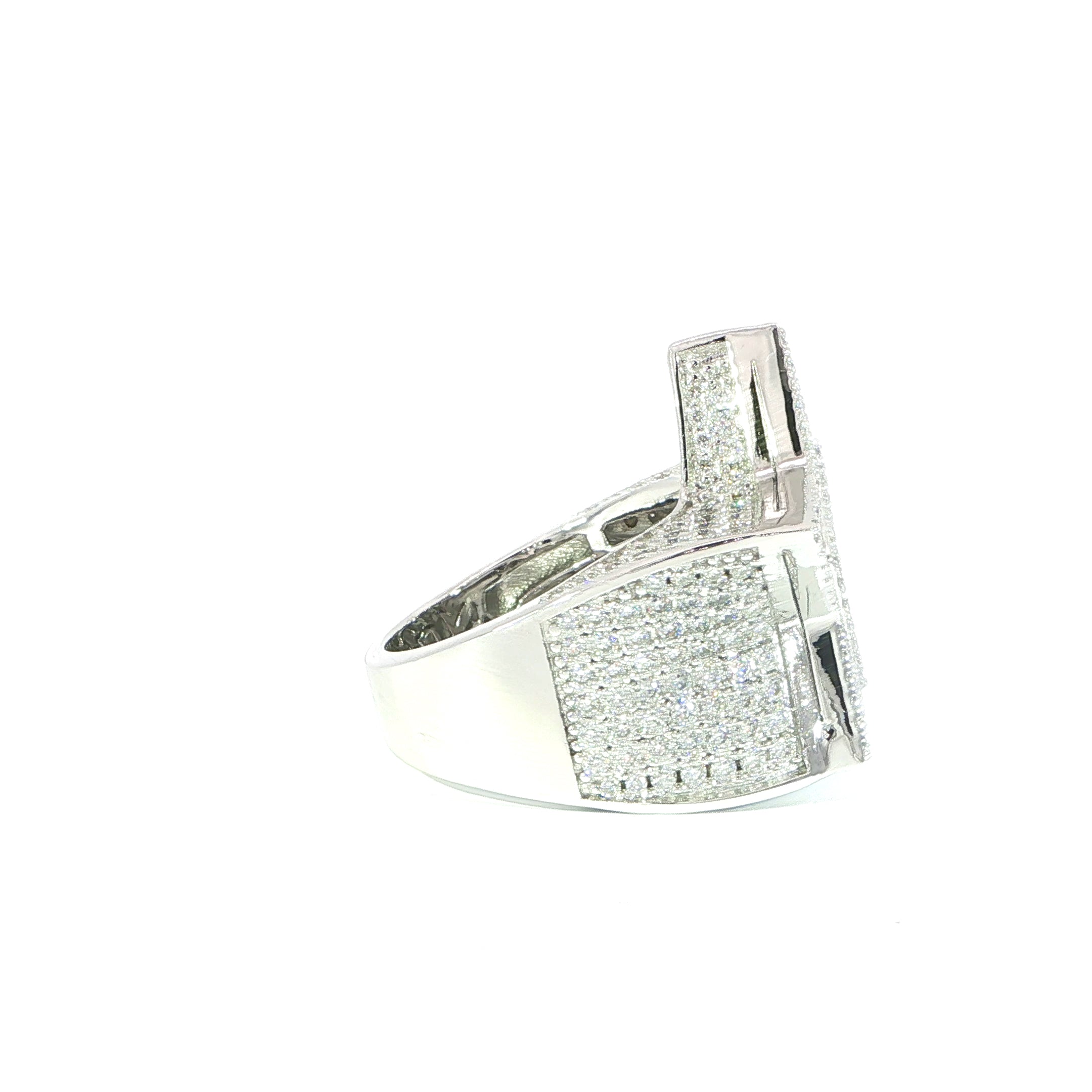 Iced-out star ring with round and baguette moissanite stones