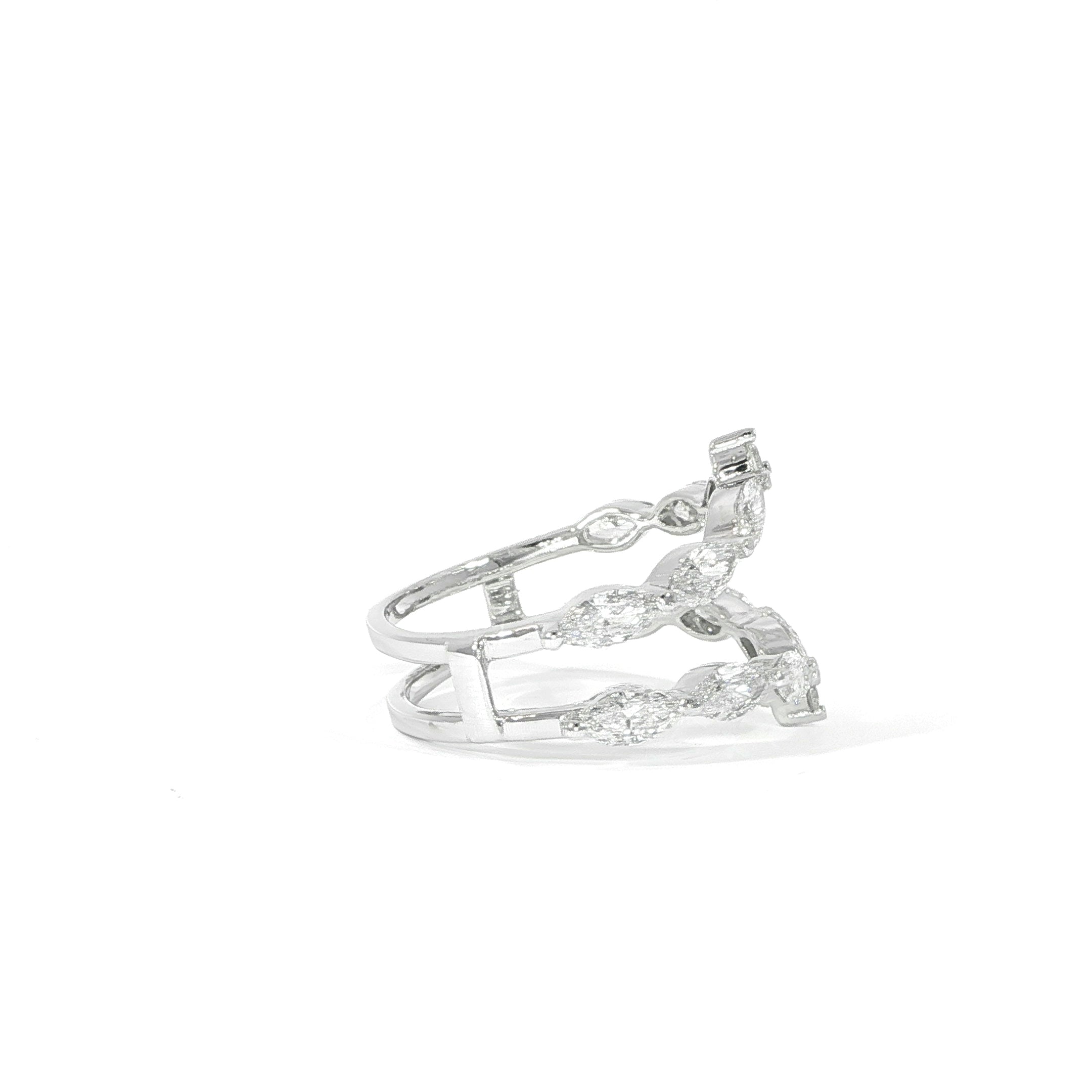 14K gold diamond enhancer band with marquise stones side view
