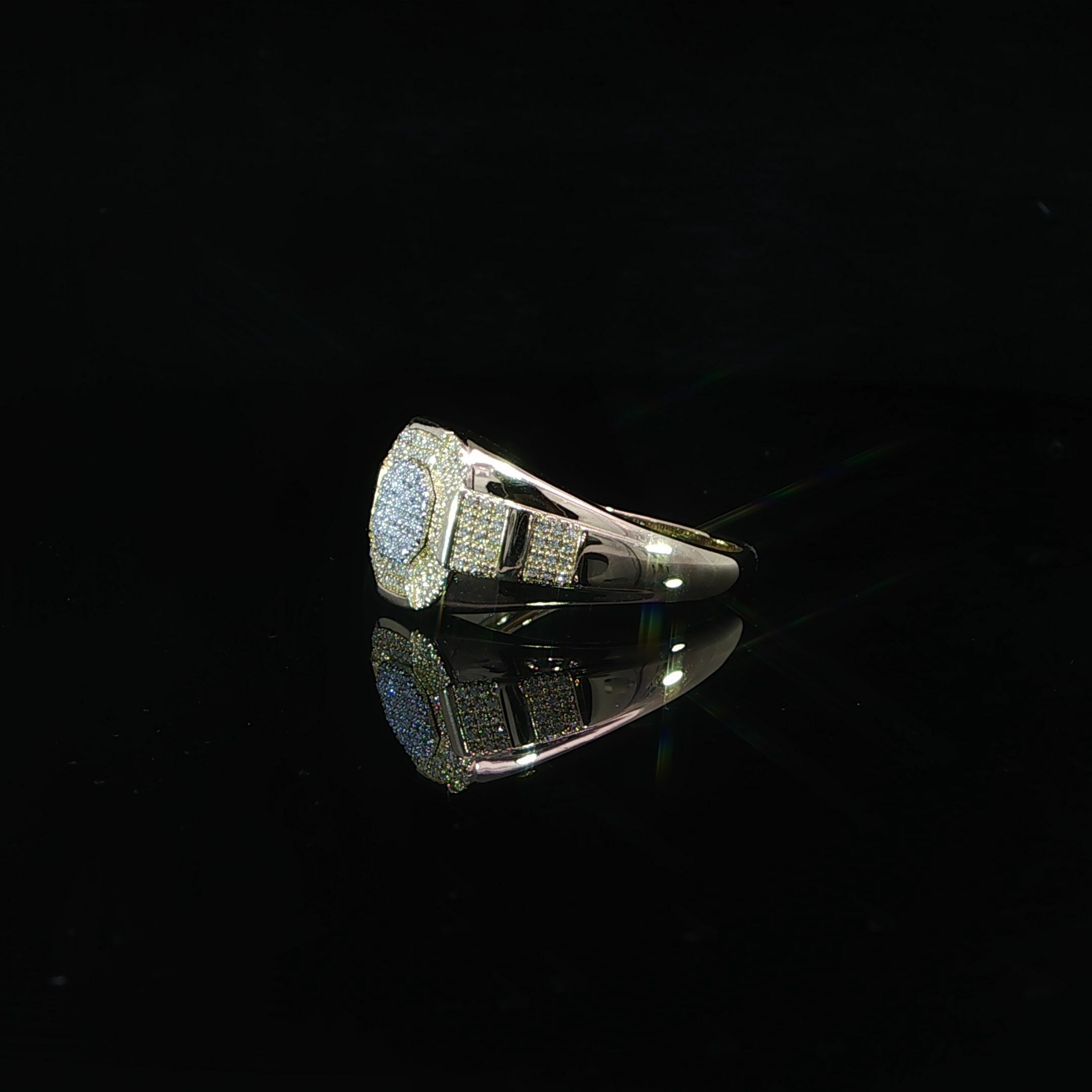 10K yellow gold men's signet ring featuring a natural diamond round cluster