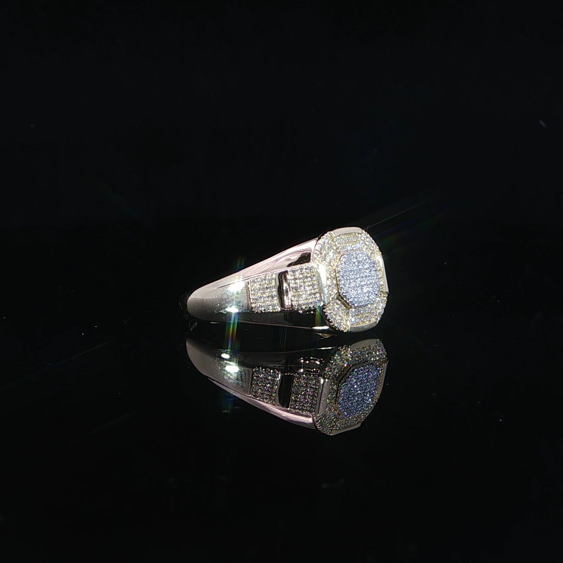 10K gold men's round diamond cluster statement ring