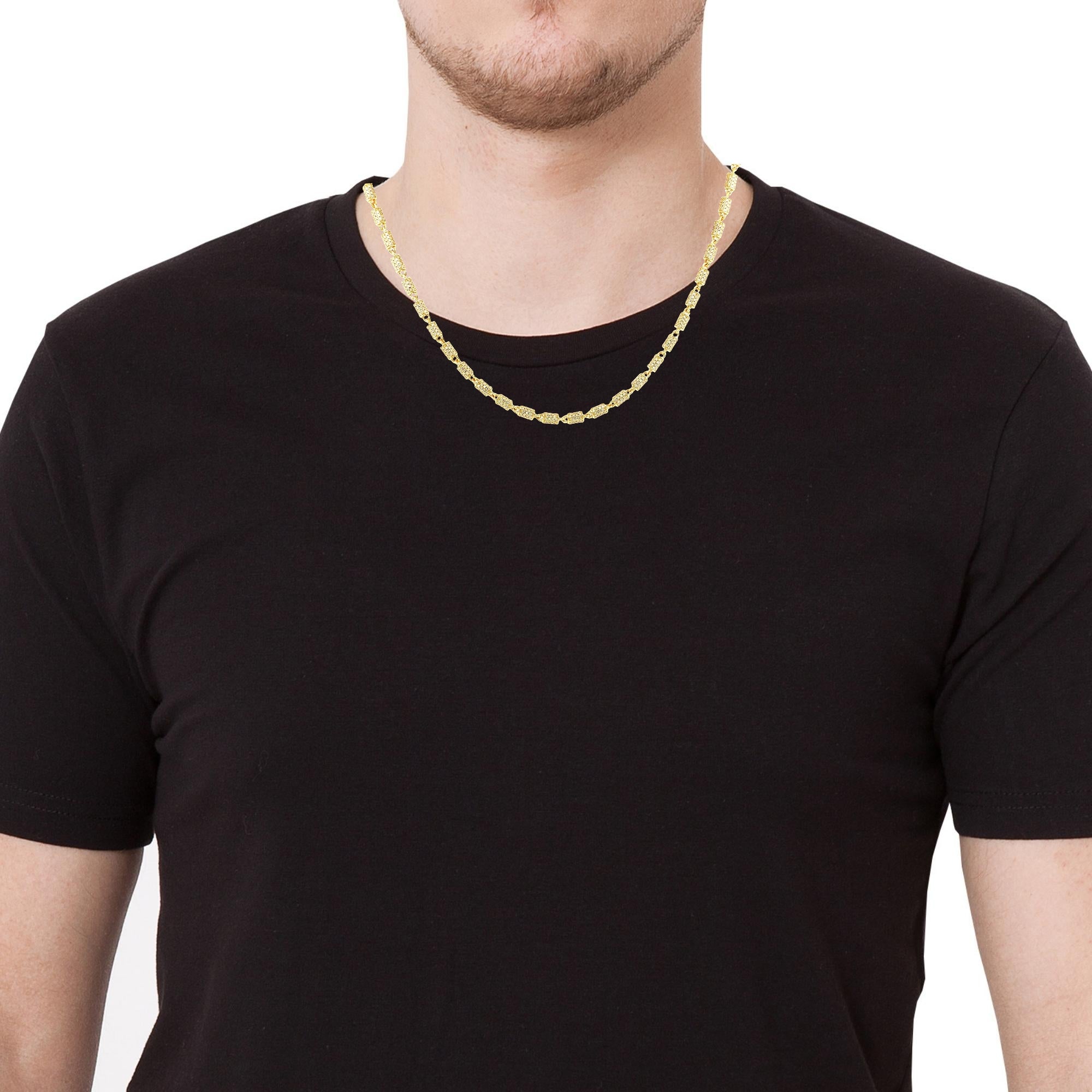 Model wearing sterling silver pavé barrel station chain with 12.98 CTW VVS moissanite