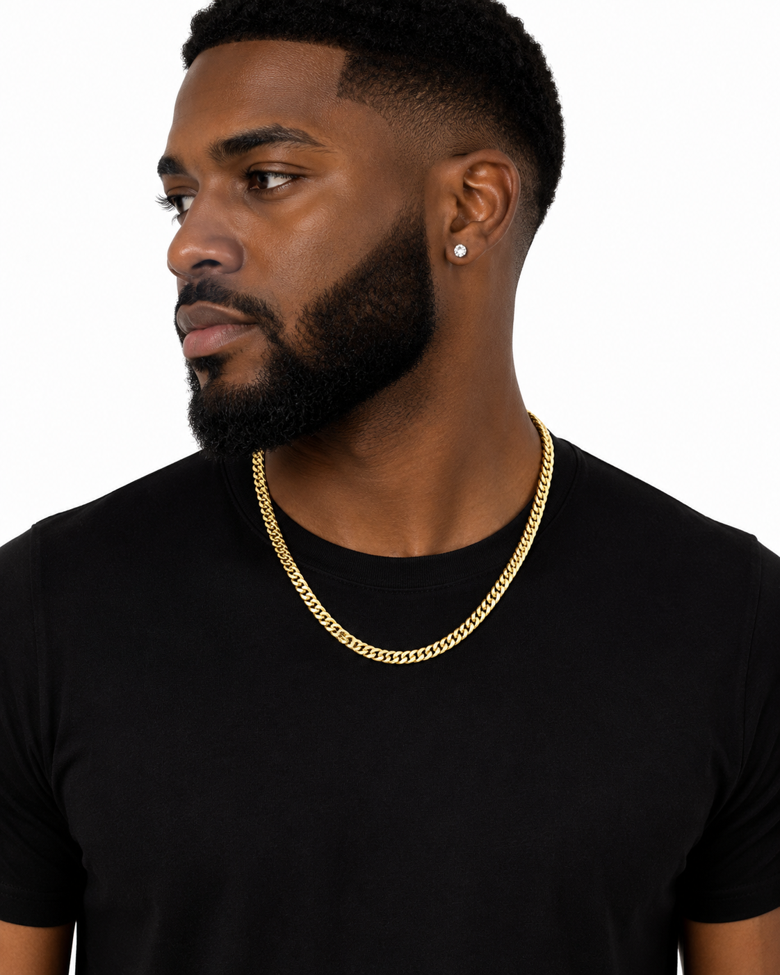 Classic 5MM yellow gold Miami Cuban chain necklace on model