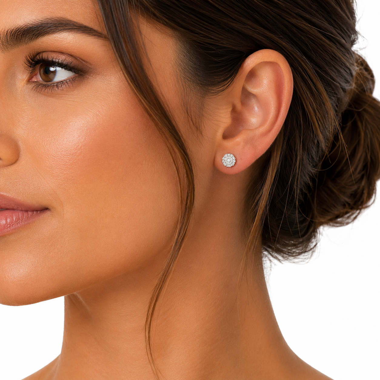 Classic 10K yellow gold diamond earrings with round cluster design