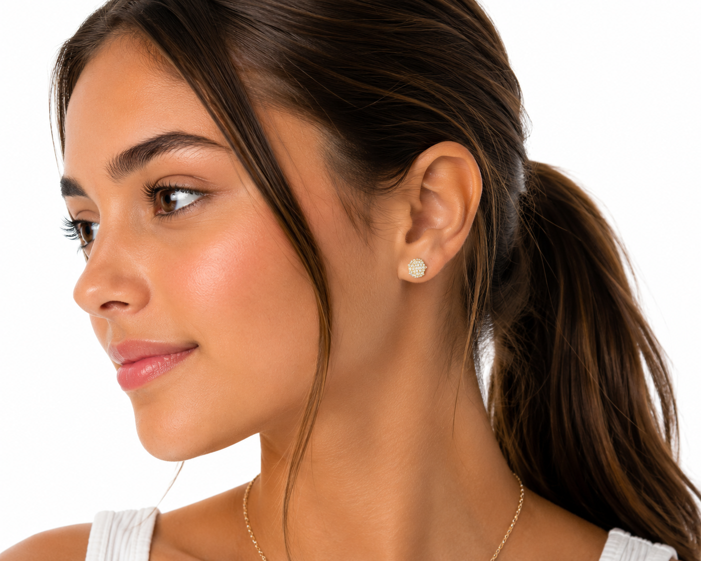 Luxury 10K yellow gold round diamond stud earrings with brilliant sparkle