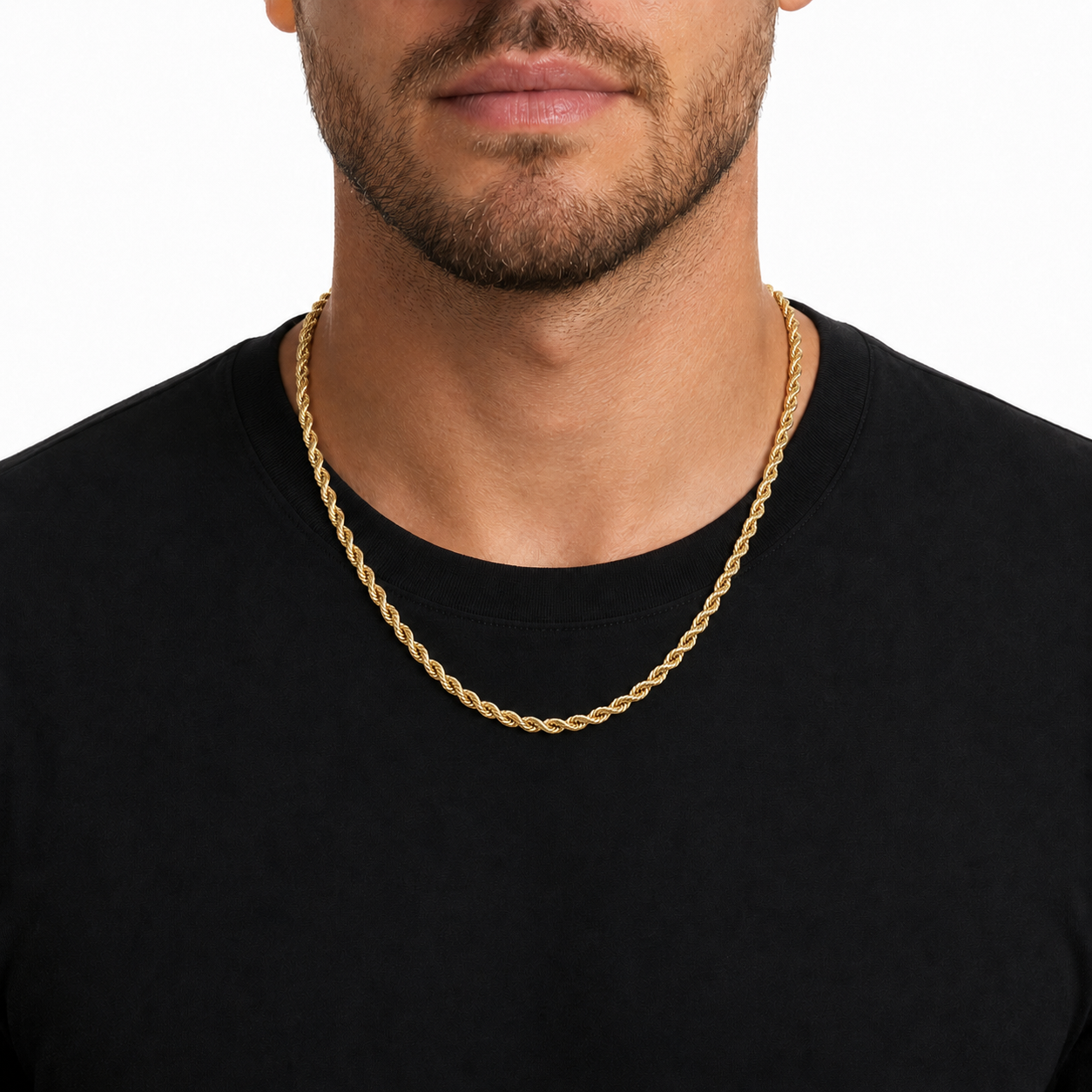 10K yellow gold 4MM solid diamond-cut rope chain necklace
