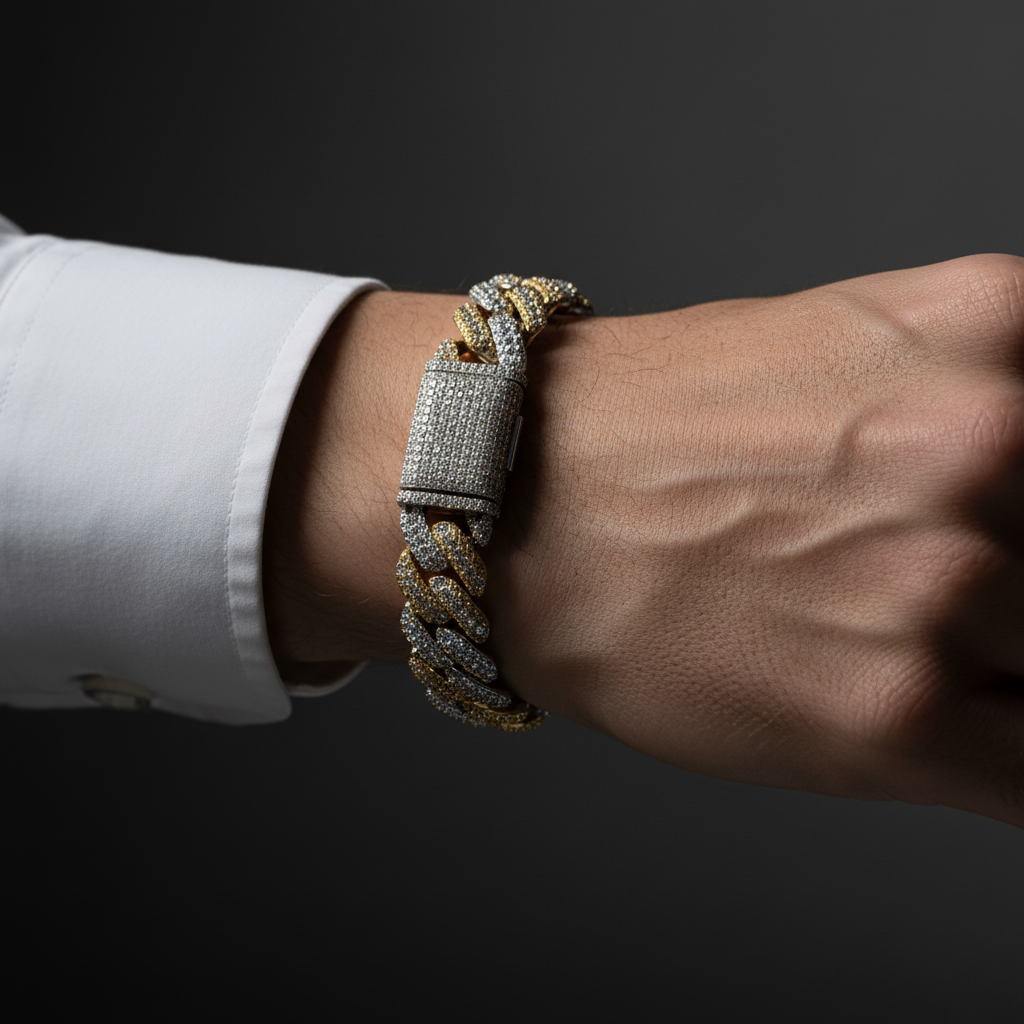 Sterling silver iced-out Cuban bracelet with sparkle