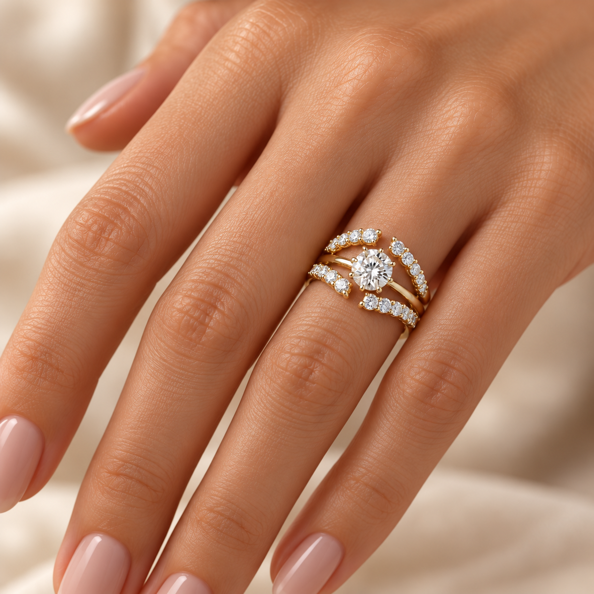 Hand model of graduated diamond enhancer band