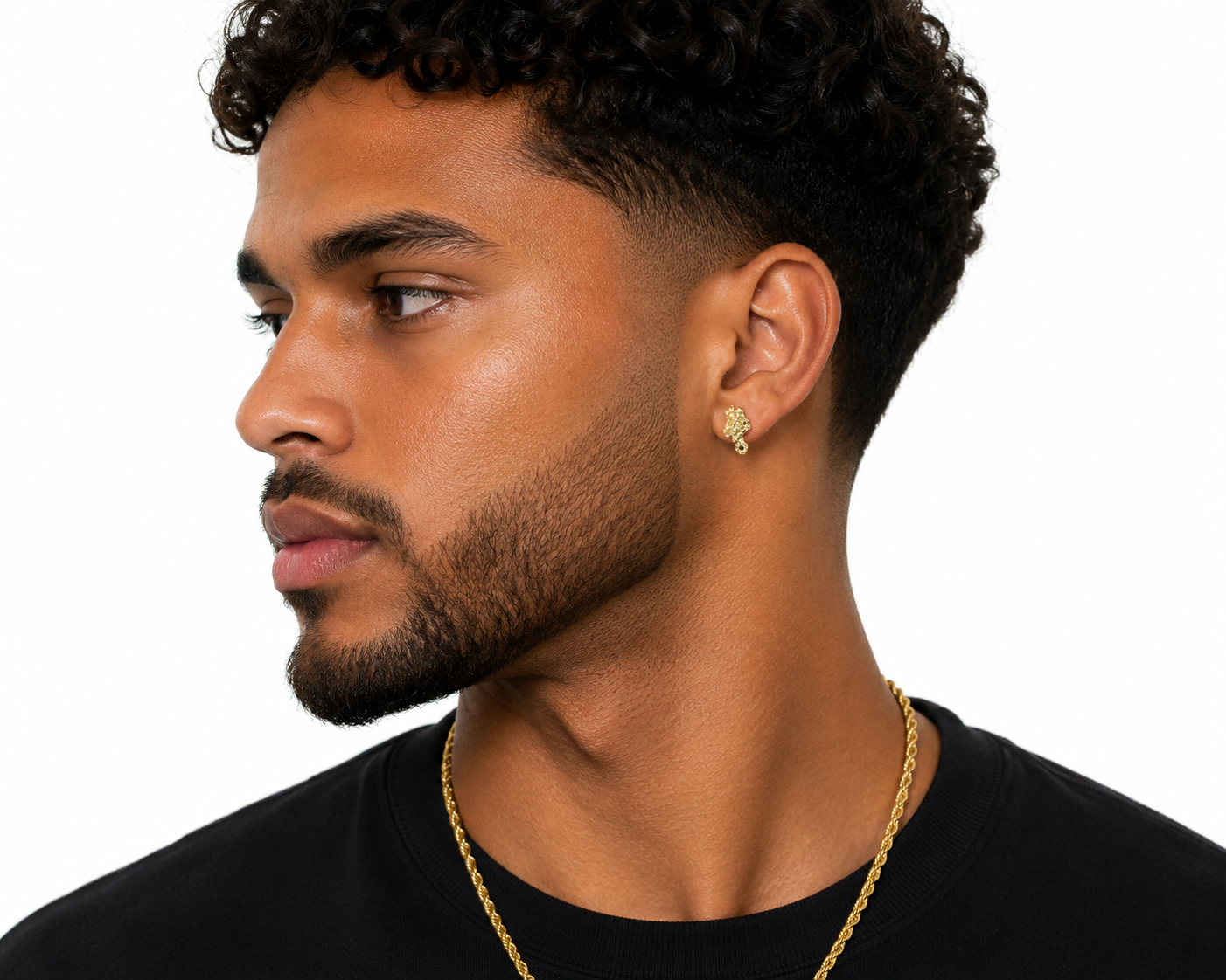 Men's yellow gold textured nugget stud earrings