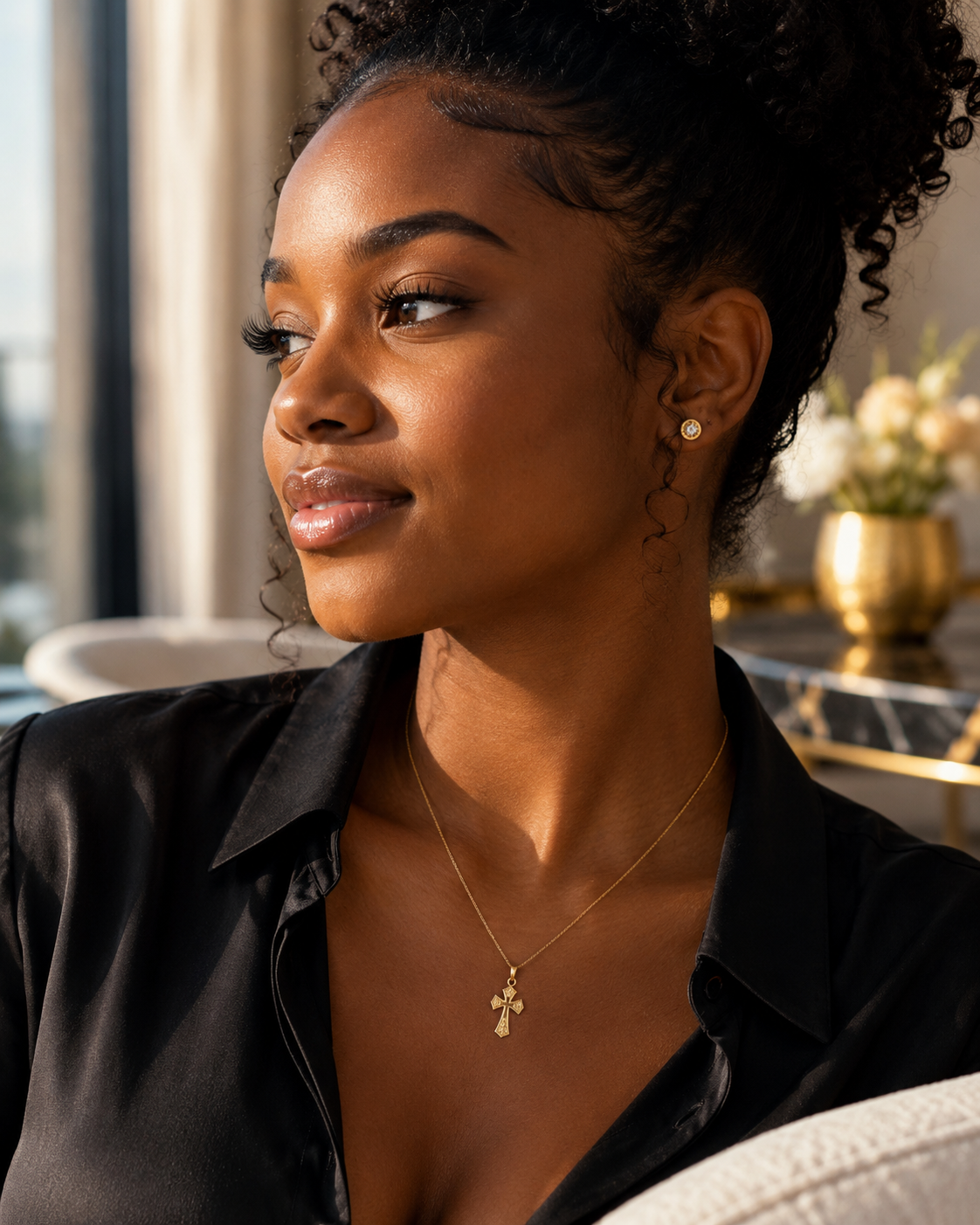 Decorative Fleur-de-Lis religious pendant in 14K gold