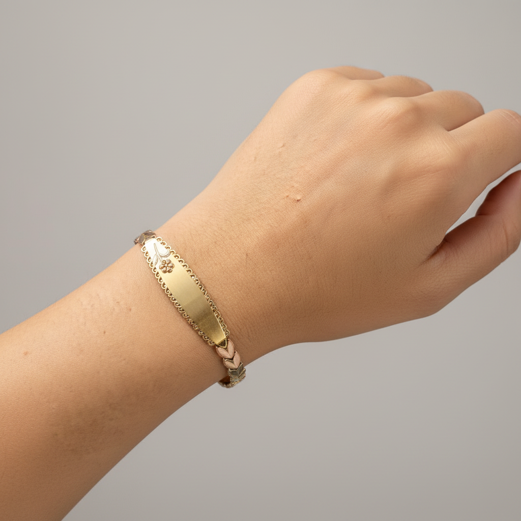 Diamond-cut petal link bracelet in yellow white and rose gold