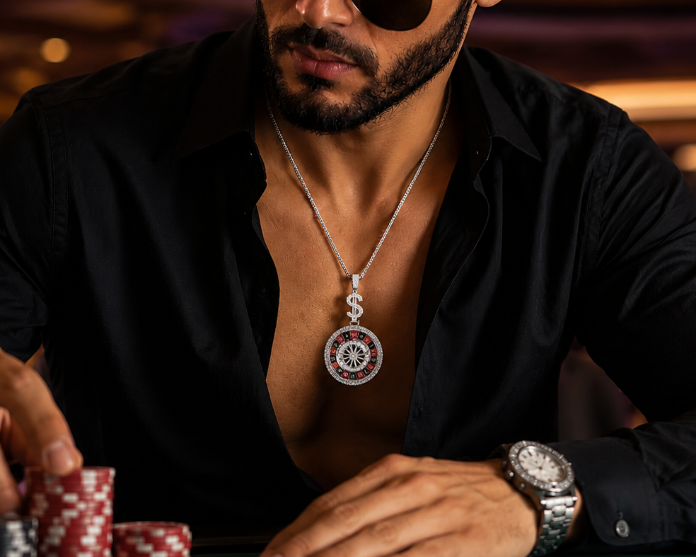 Luxury roulette wheel pendant with brilliant VVS moissanite