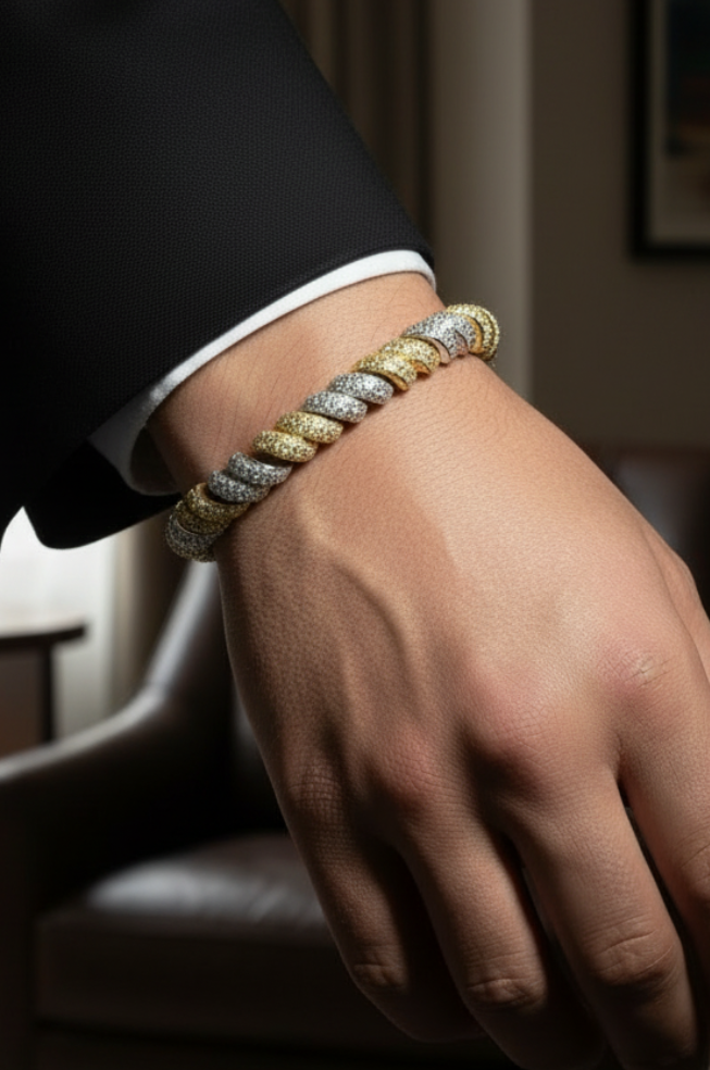 Sterling silver pavé twist link bracelet with VVS moissanite stones 8MM luxury designer bracelet