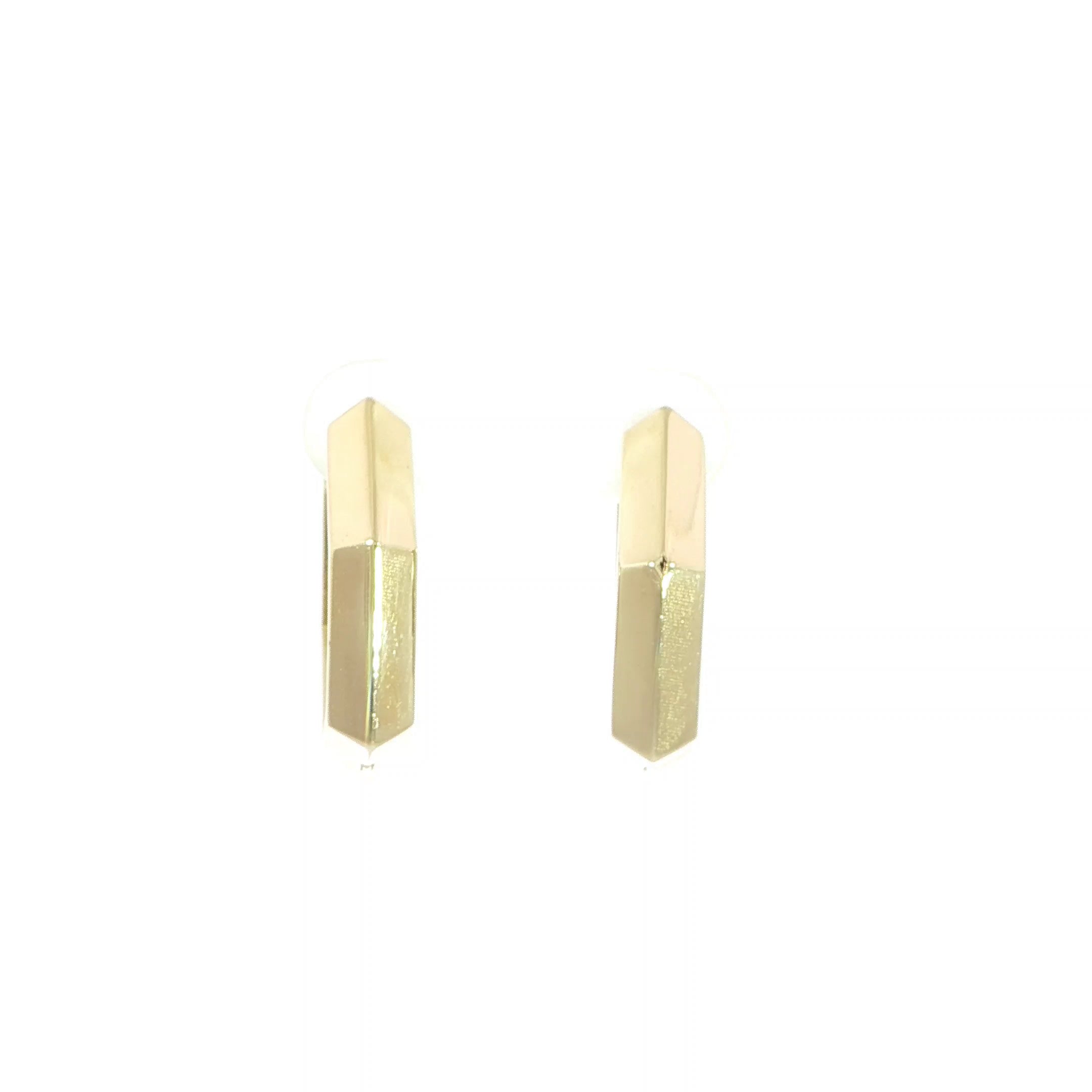 Modern faceted hexagon hoop earrings crafted in 14K yellow gold