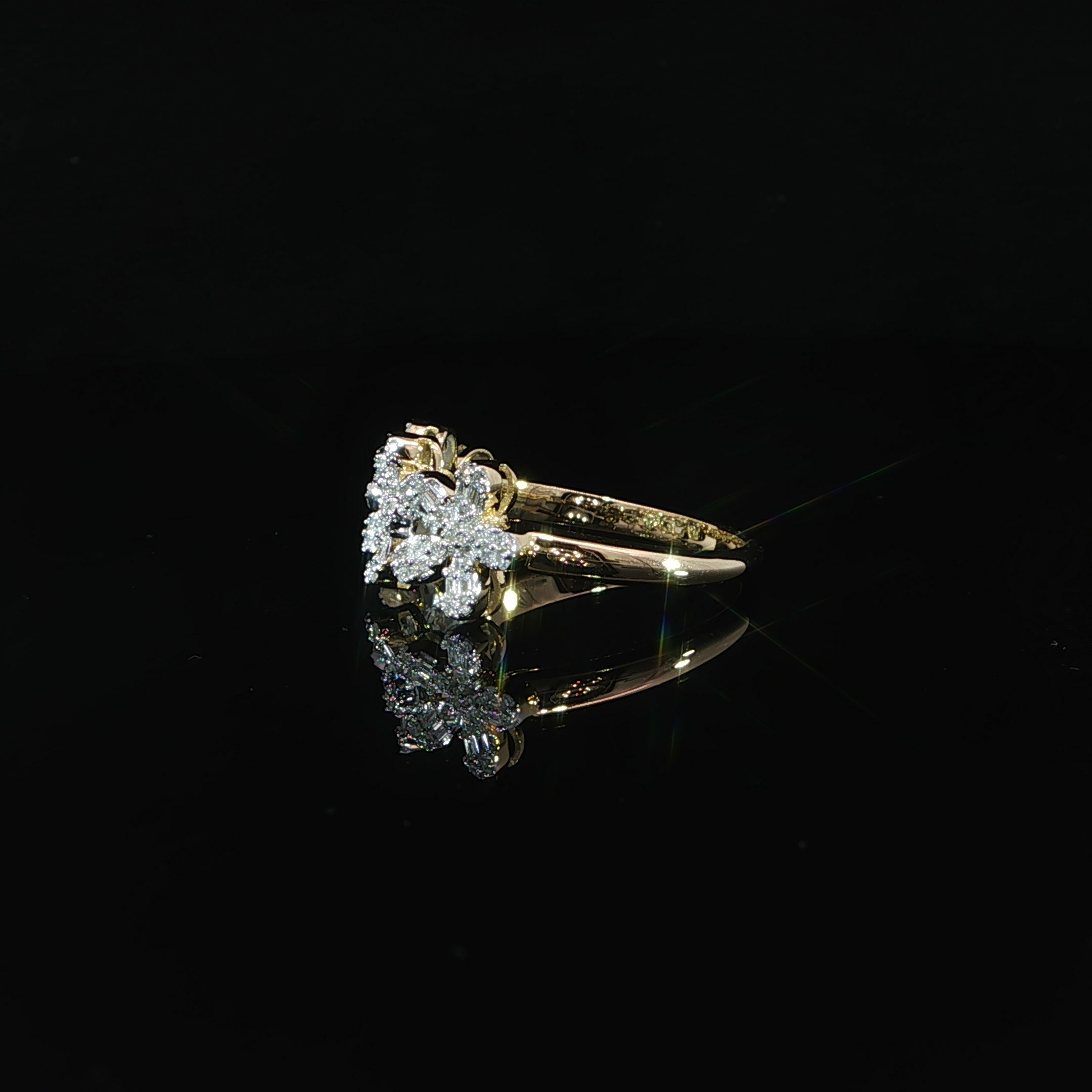 Natural diamond three-flower ring crafted in polished 10K yellow gold