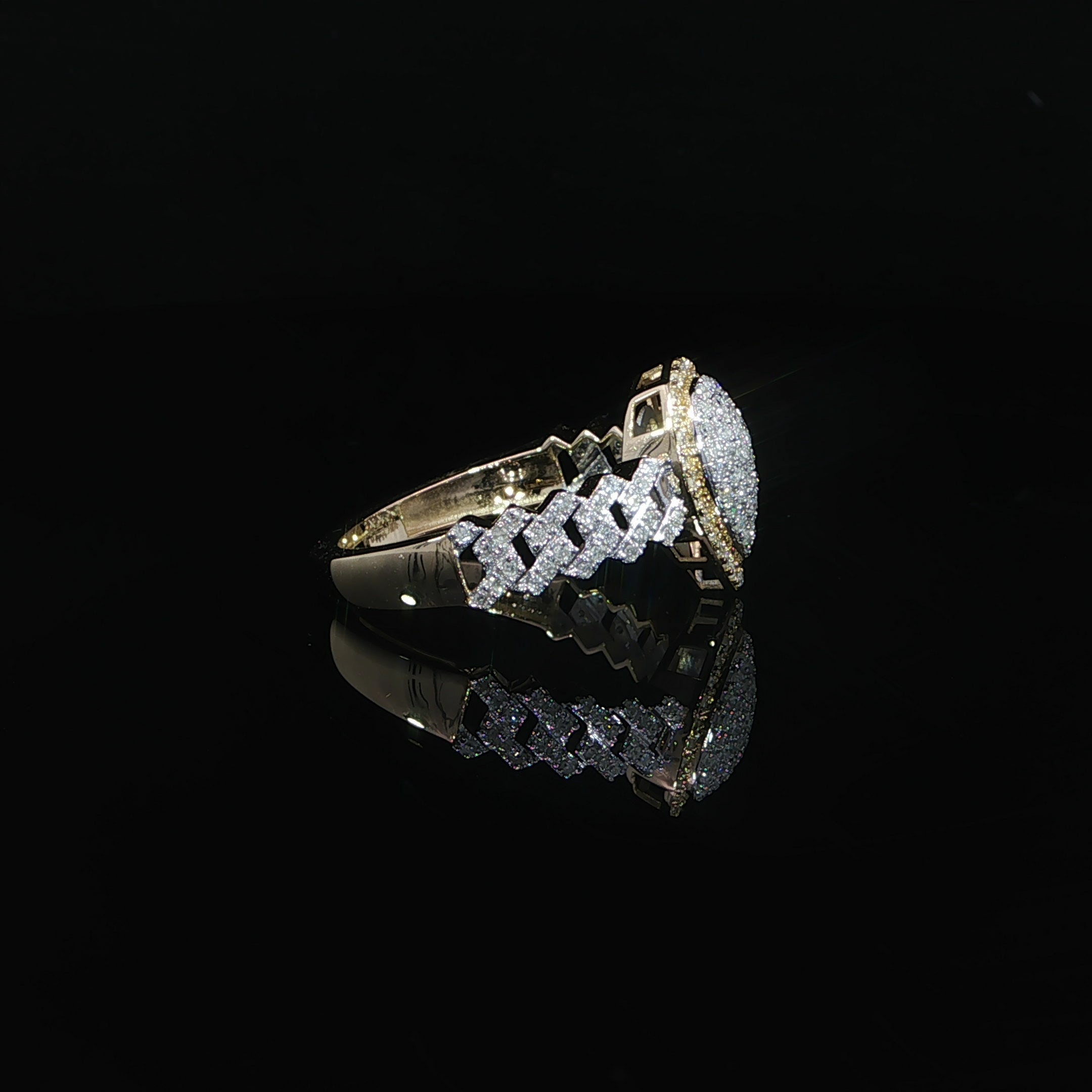 Natural diamond pear cluster halo statement ring with interwoven shank
