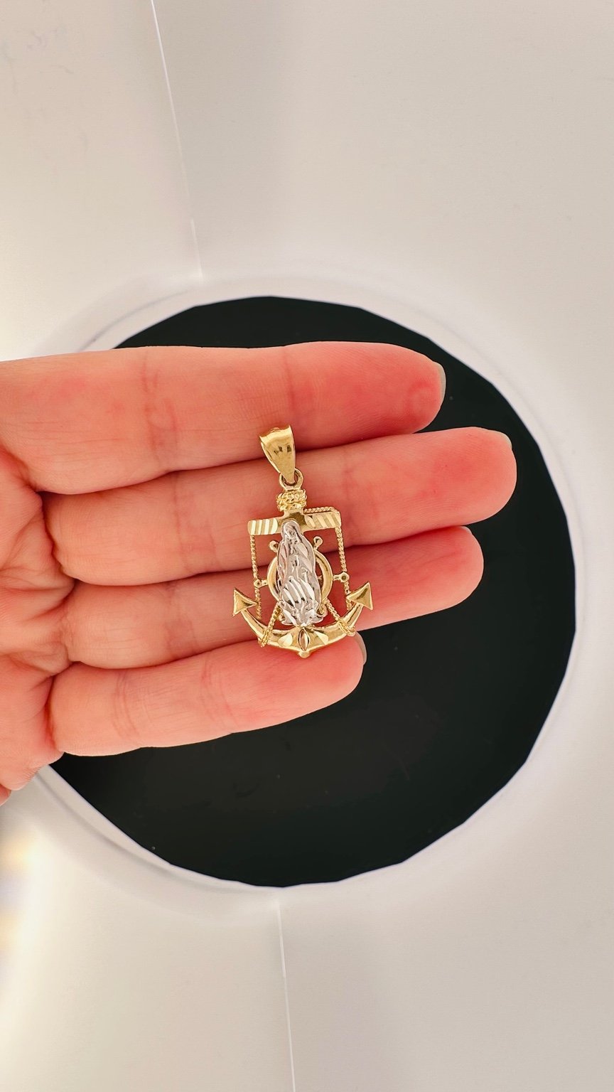 14K Yellow & White Gold Anchor Pendant