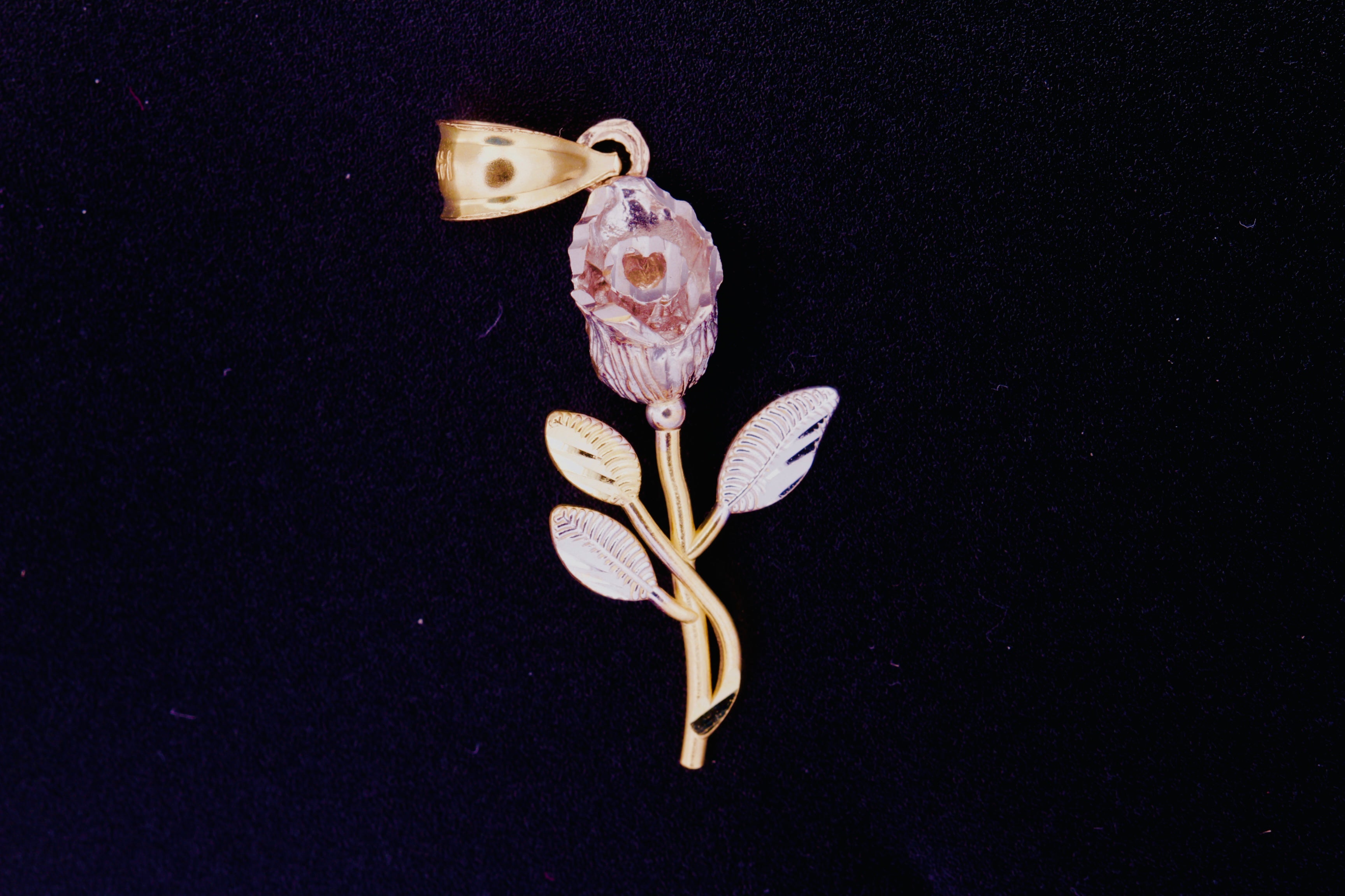 14K Two-Tone Rose Flower Pendant