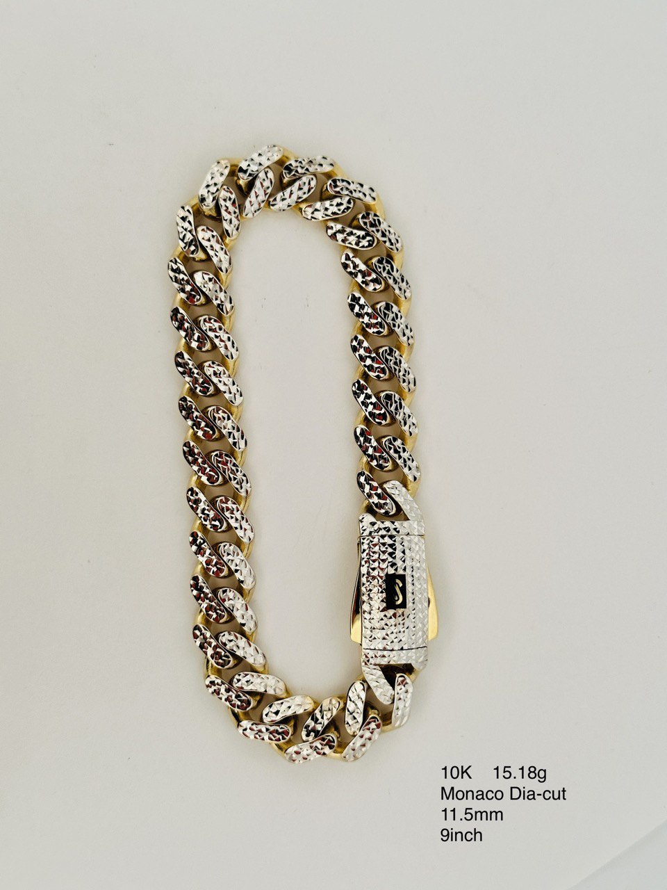10K Monaco Miami Cuban Bracelet - Diamond Cut - 11.5MM