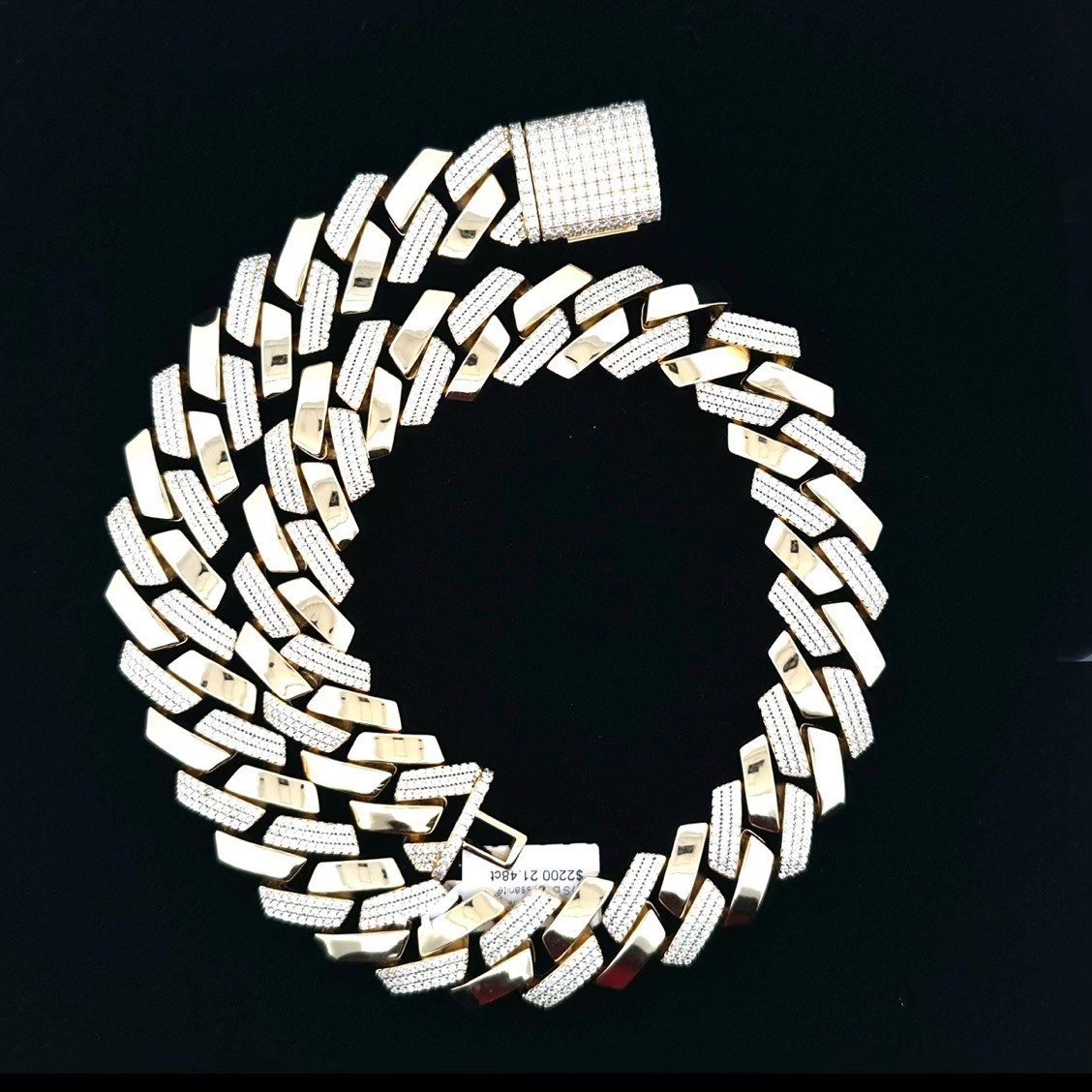 Sterling Silver Solid Miami Cuban Link Chain with VVS Moissanite Stones - 1