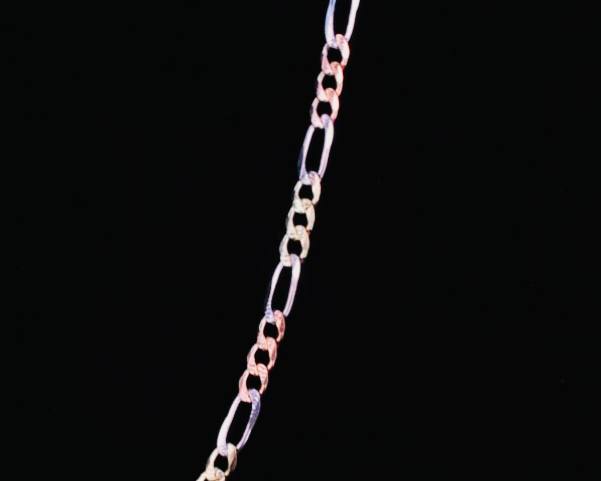 14K Solid Figaro 3-Color Chain Necklace - 4.4 MM