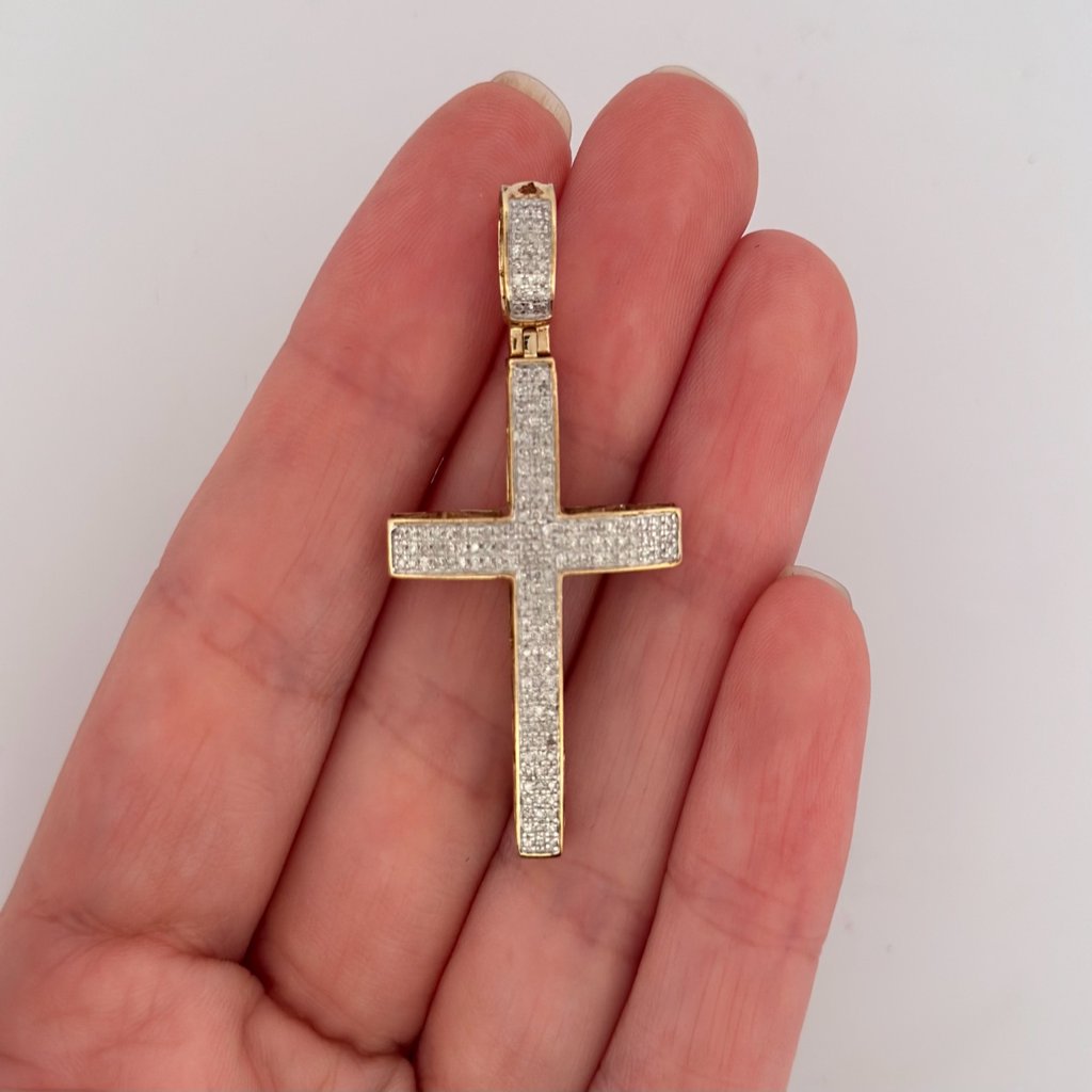 10K Yellow Gold Diamond Cross Pendant  - 3