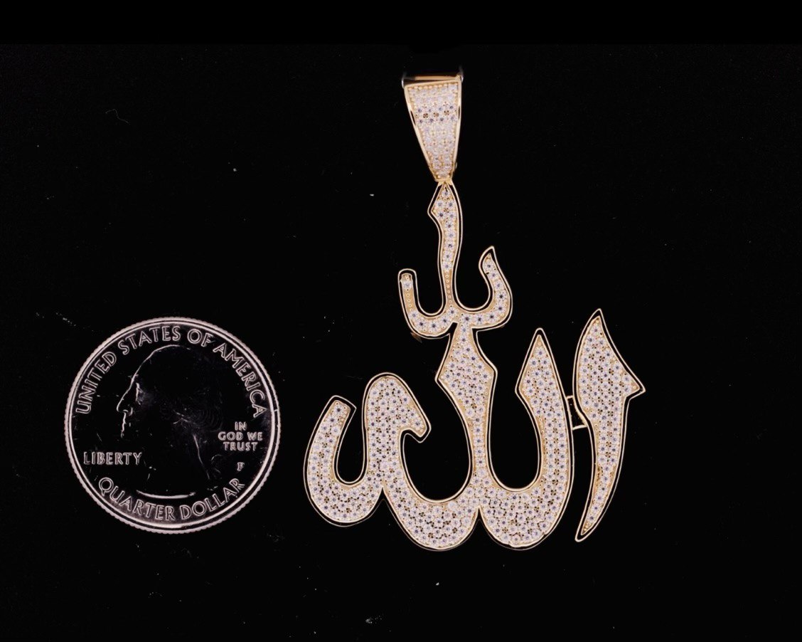 Sterling Silver VVS Moissanite Allah Pendant,