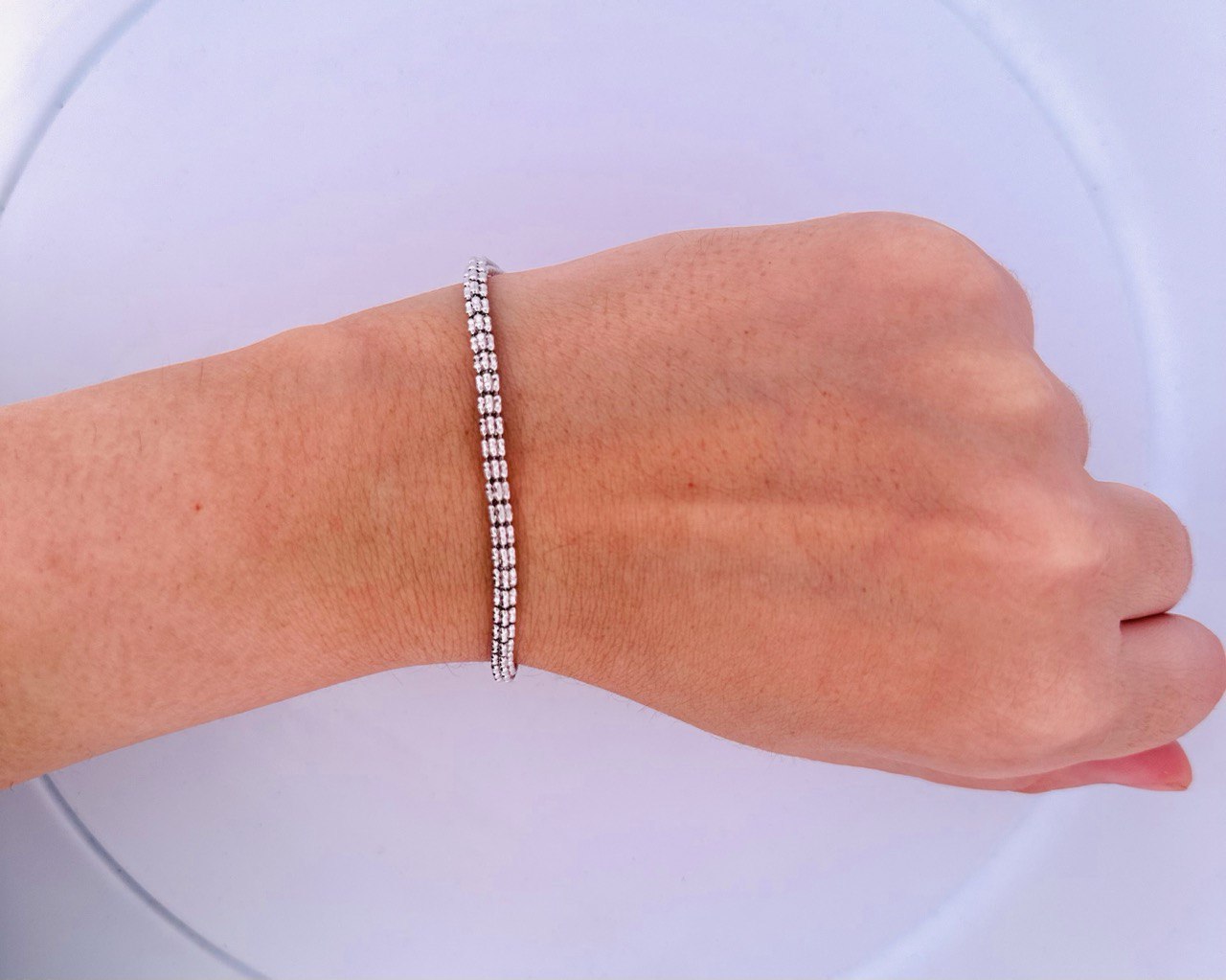 14K White Gold Diamond Cut Ice Chain Bracelet - 2.7MM