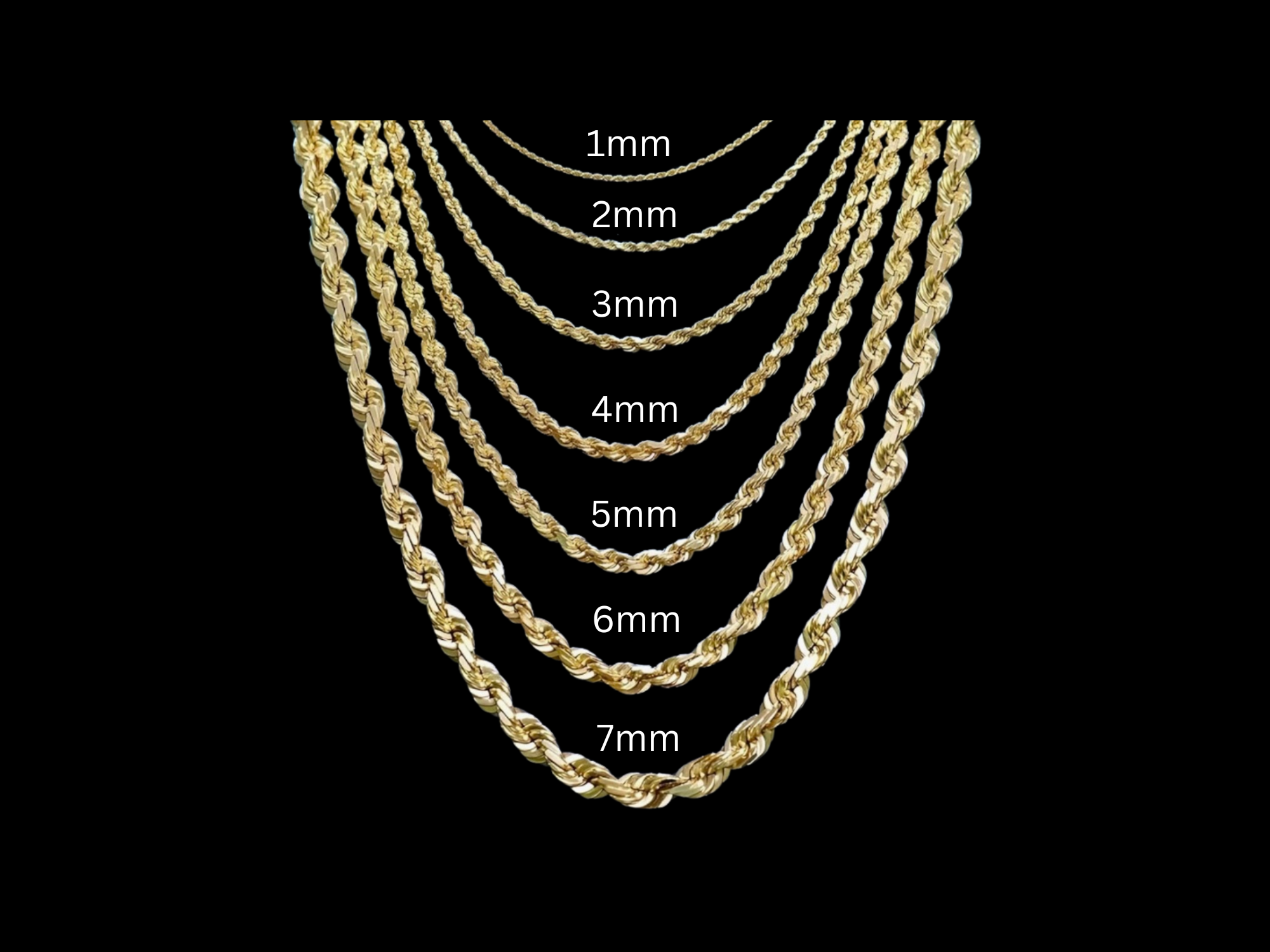 14K Solid Yellow Gold Rope Chain - Diamond Cut - 2.2MM