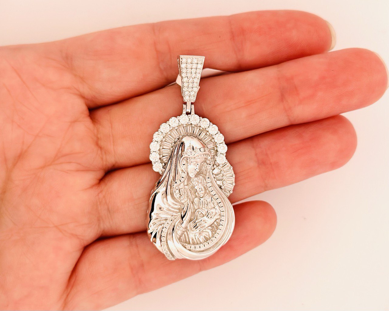 Sterling Silver Virgin Mary Pendant with VVS Moissanite - 2.63 Carat