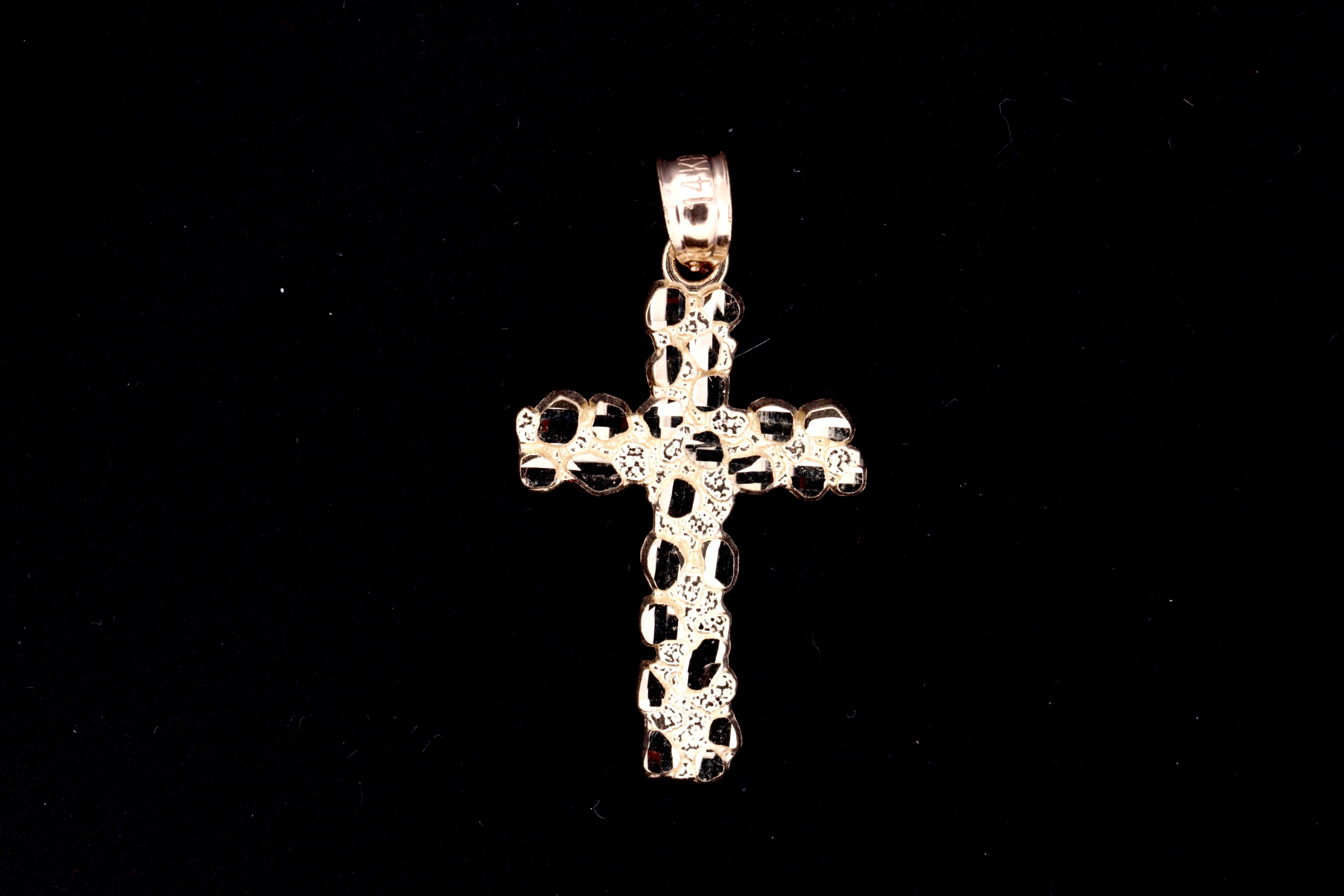 14K Gold Nugget Cross Pendant