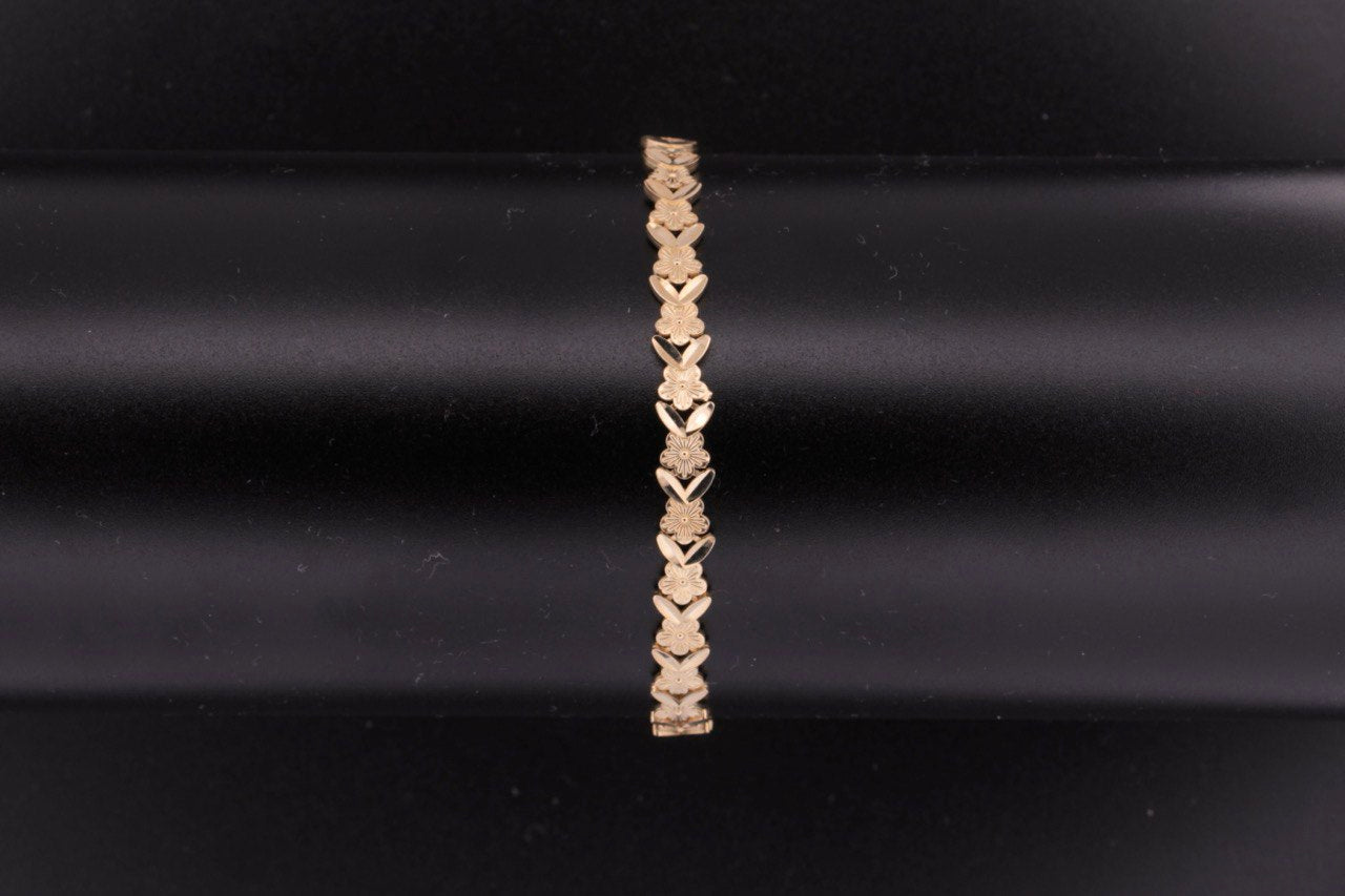 14K Flower Chevron Bracelet - 5.9MM